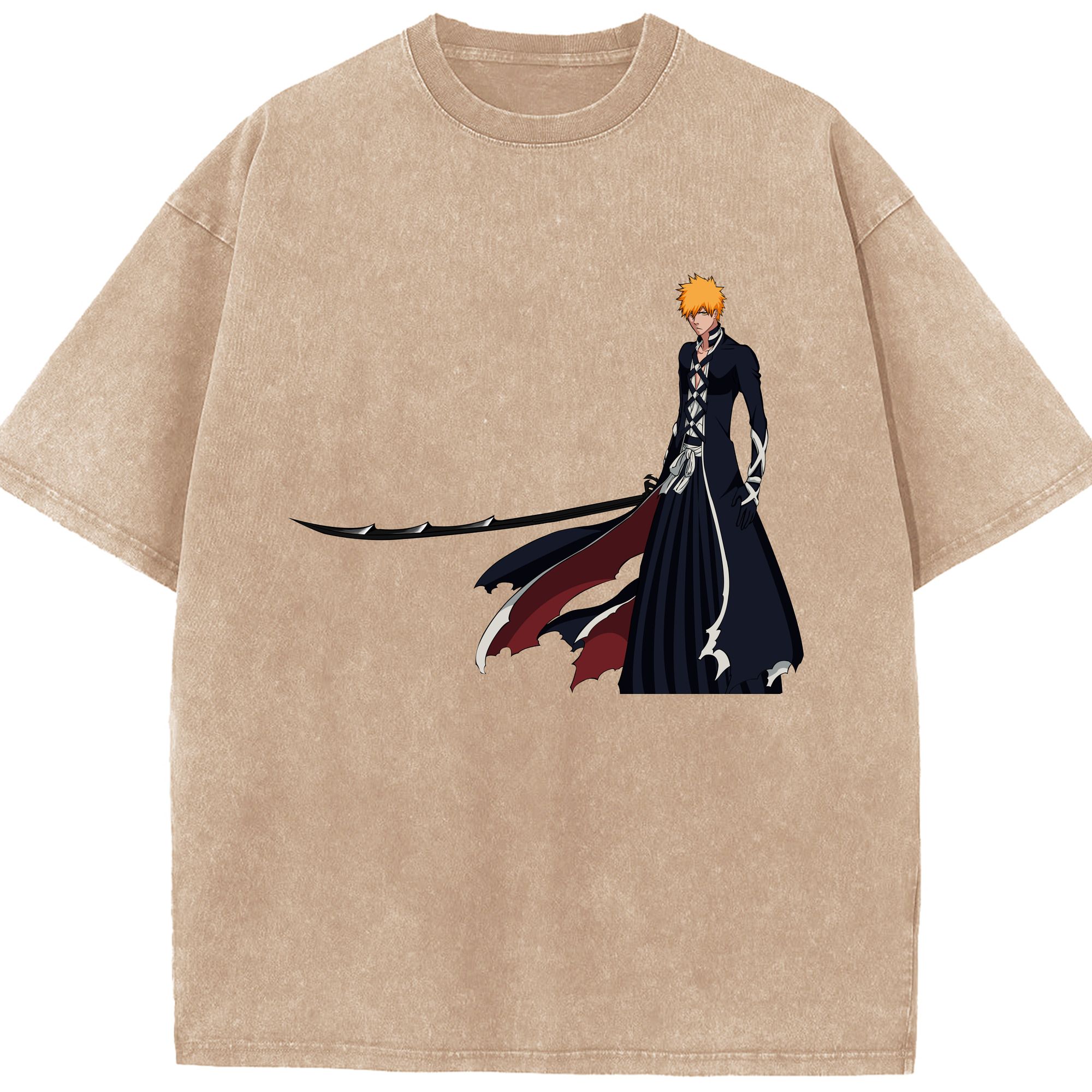 （画像用） ブリーチ 黒崎一護（くろさき いちご）BLEACH Kurosaki Ichigo 綿100% ヴィンテージ風 半袖Tシャツ（フロントプリント）