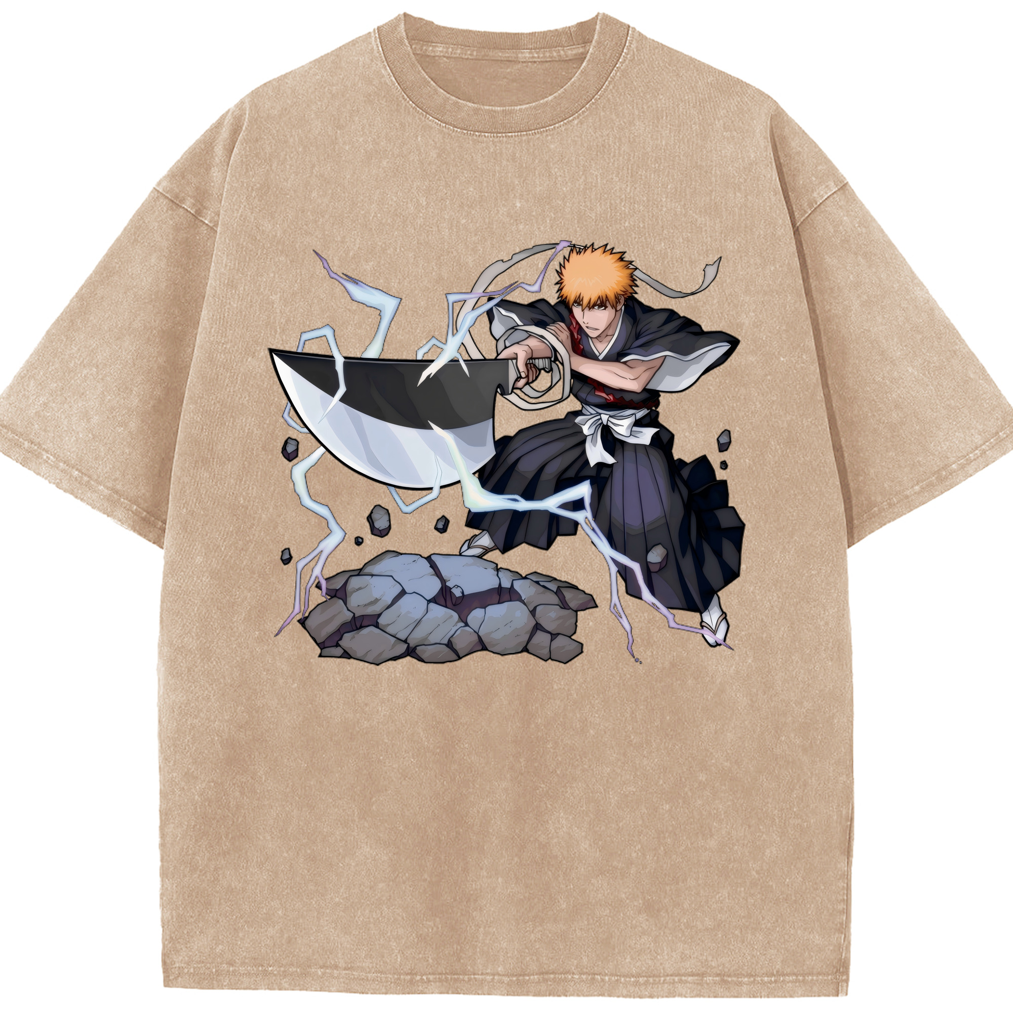（画像用） ブリーチ 黒崎一護（くろさき いちご）BLEACH Kurosaki Ichigo 綿100% ヴィンテージ風 半袖Tシャツ（フロントプリント）