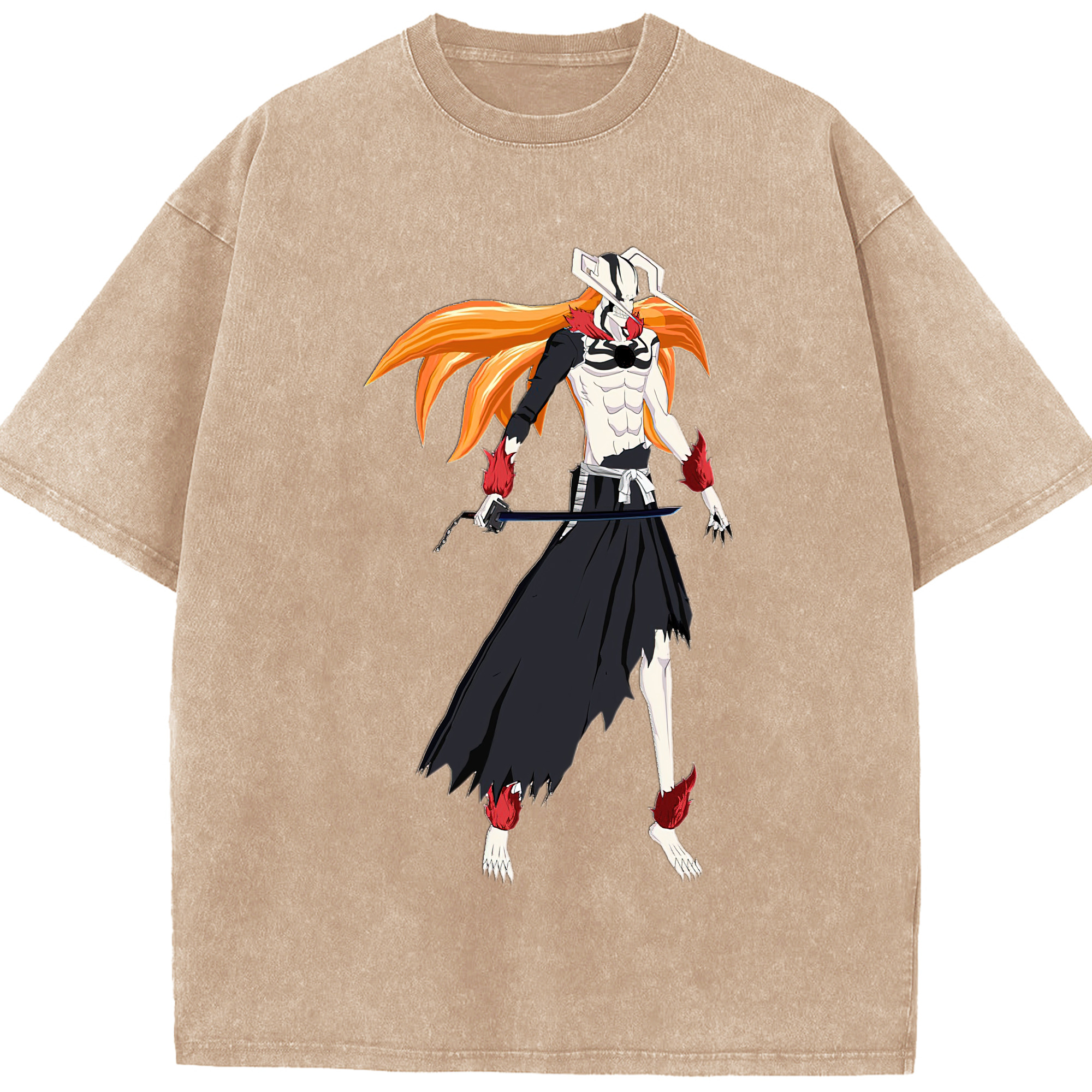 （画像用） ブリーチ 黒崎一護（くろさき いちご）BLEACH Kurosaki Ichigo 綿100% ヴィンテージ風 半袖Tシャツ（フロントプリント）