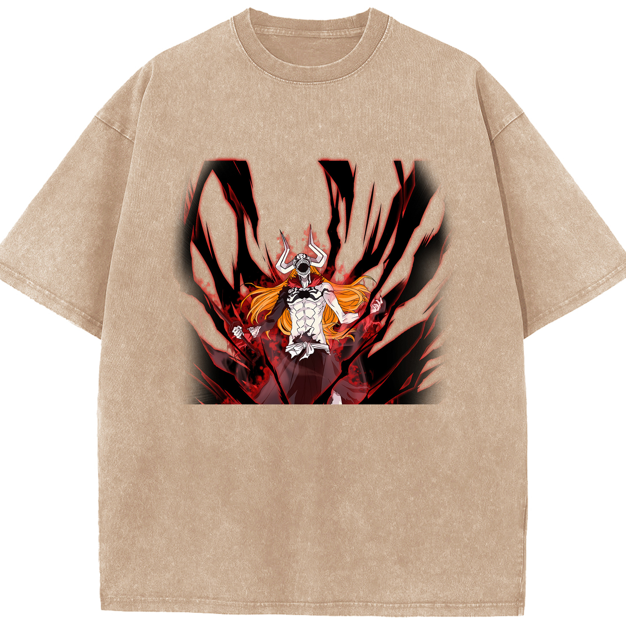 （画像用） ブリーチ 黒崎一護（くろさき いちご）BLEACH Kurosaki Ichigo 綿100% ヴィンテージ風 半袖Tシャツ（フロントプリント）