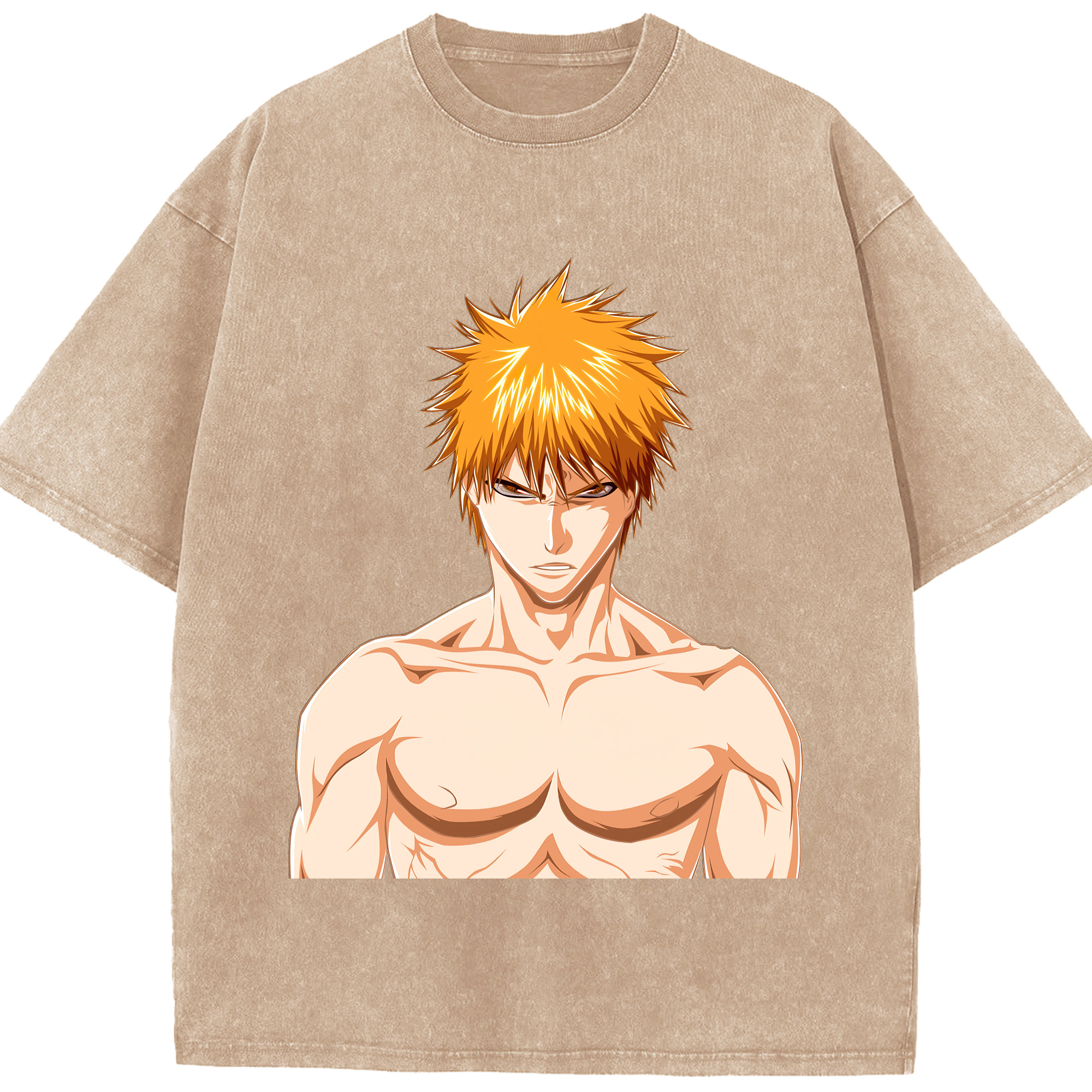 （画像用） ブリーチ 黒崎一護（くろさき いちご）BLEACH Kurosaki Ichigo 綿100% ヴィンテージ風 半袖Tシャツ（フロントプリント）