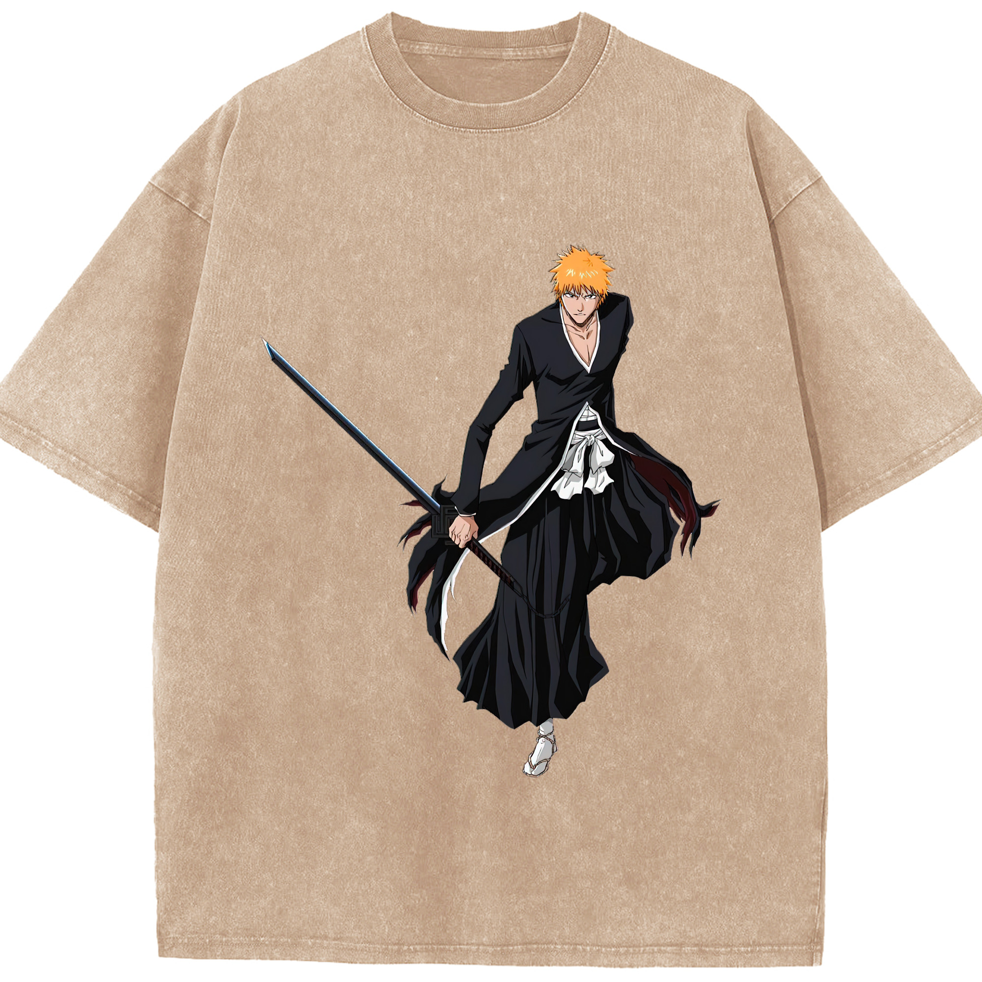 （画像用） ブリーチ 黒崎一護（くろさき いちご）BLEACH Kurosaki Ichigo 綿100% ヴィンテージ風 半袖Tシャツ（フロントプリント）