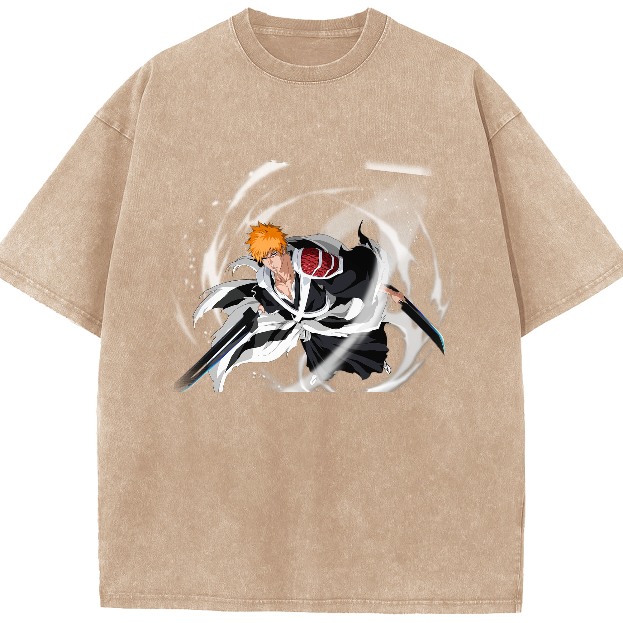 （画像用） ブリーチ 黒崎一護（くろさき いちご）BLEACH Kurosaki Ichigo 綿100% ヴィンテージ風 半袖Tシャツ（フロントプリント）