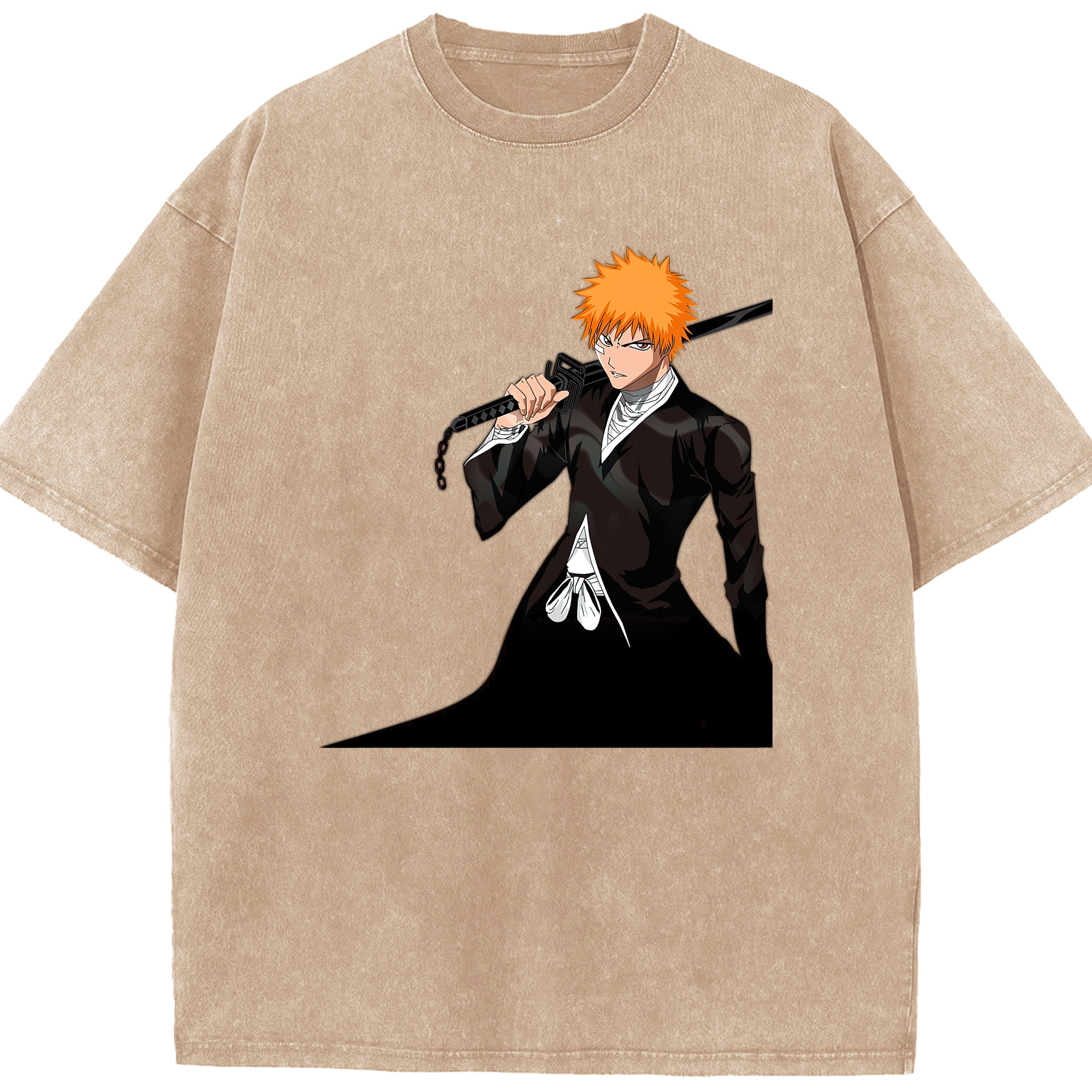 （画像用） ブリーチ 黒崎一護（くろさき いちご）BLEACH Kurosaki Ichigo 綿100% ヴィンテージ風 半袖Tシャツ（フロントプリント）