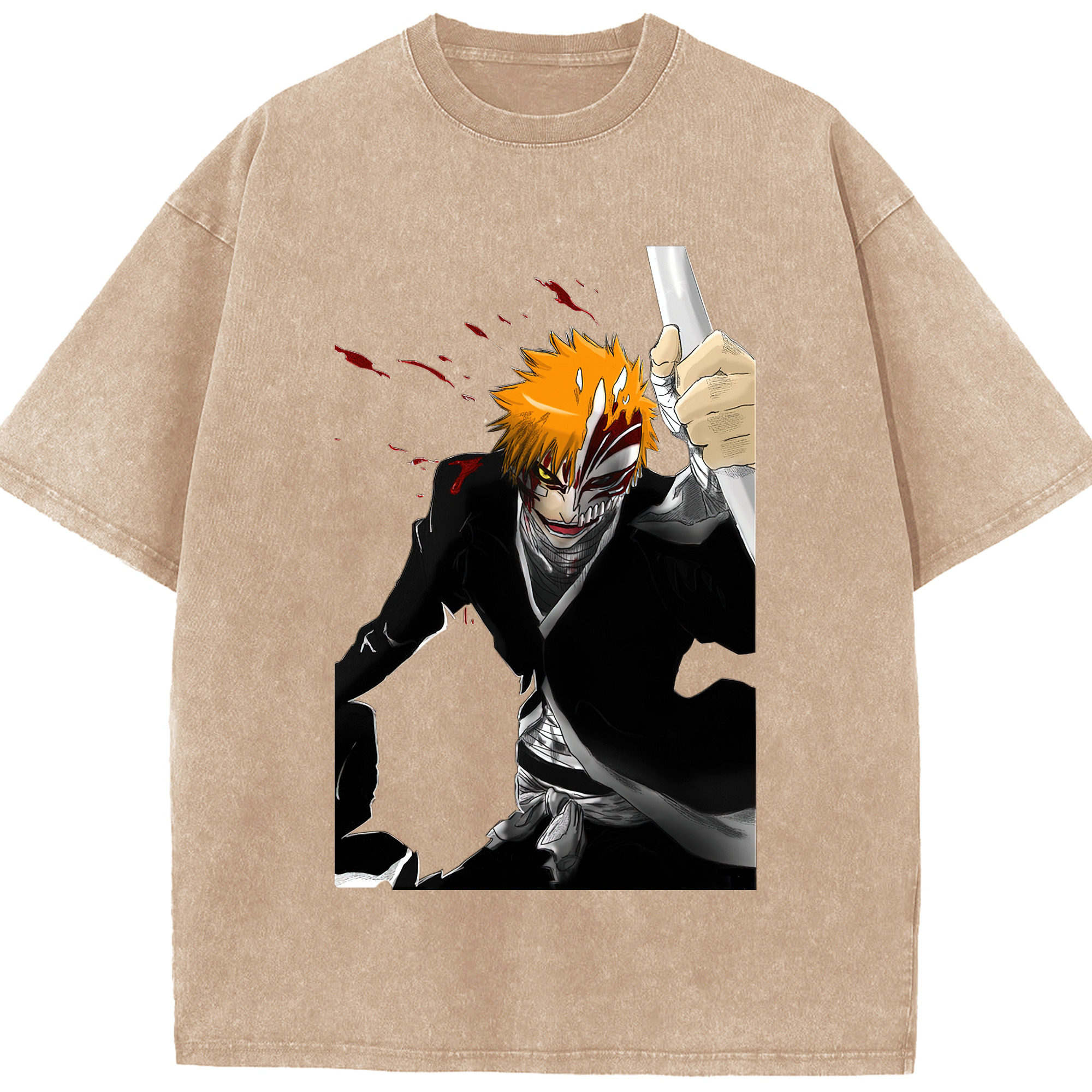 （画像用） ブリーチ 黒崎一護（くろさき いちご）BLEACH Kurosaki Ichigo 綿100% ヴィンテージ風 半袖Tシャツ（フロントプリント）
