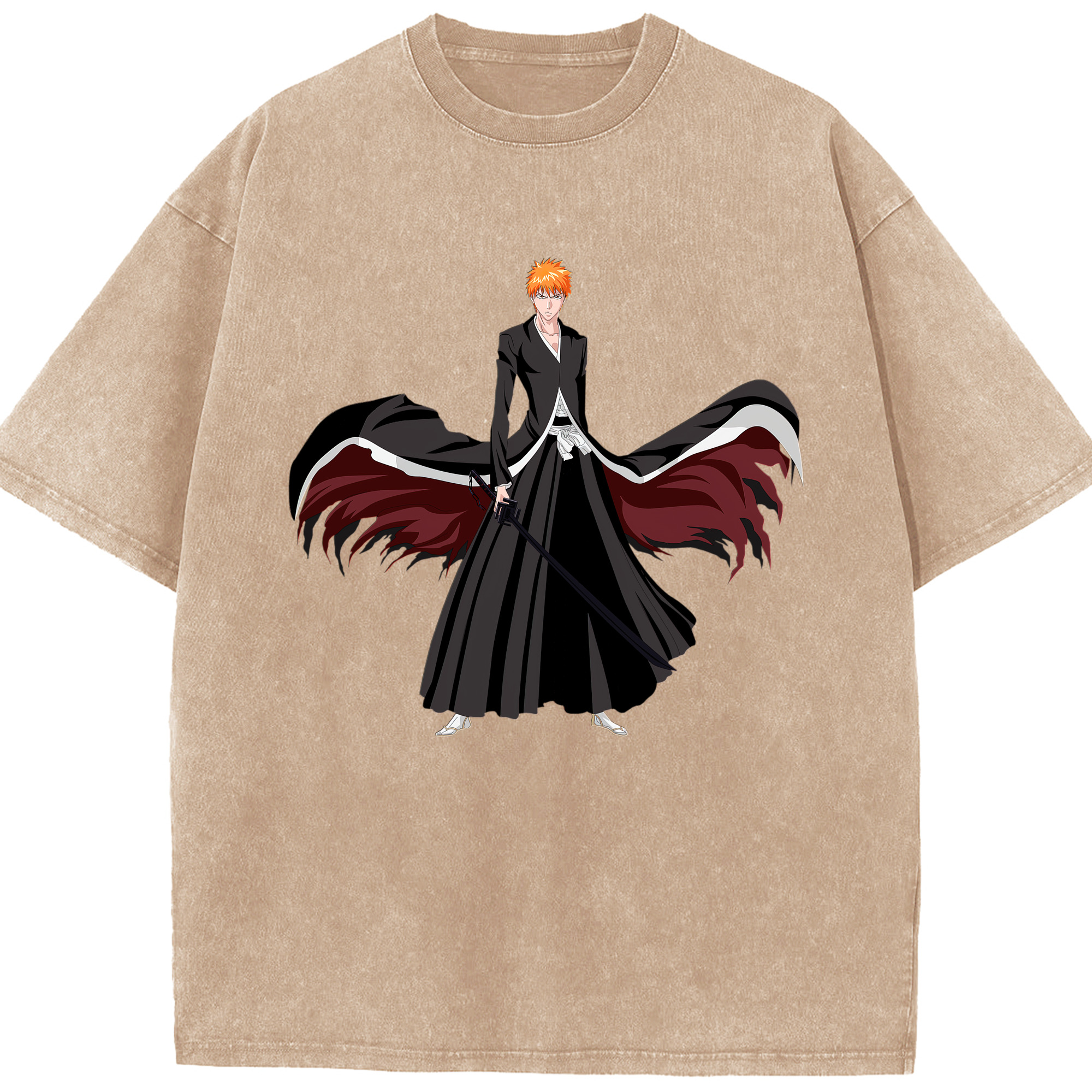 （画像用） ブリーチ 黒崎一護（くろさき いちご）BLEACH Kurosaki Ichigo 綿100% ヴィンテージ風 半袖Tシャツ（フロントプリント）