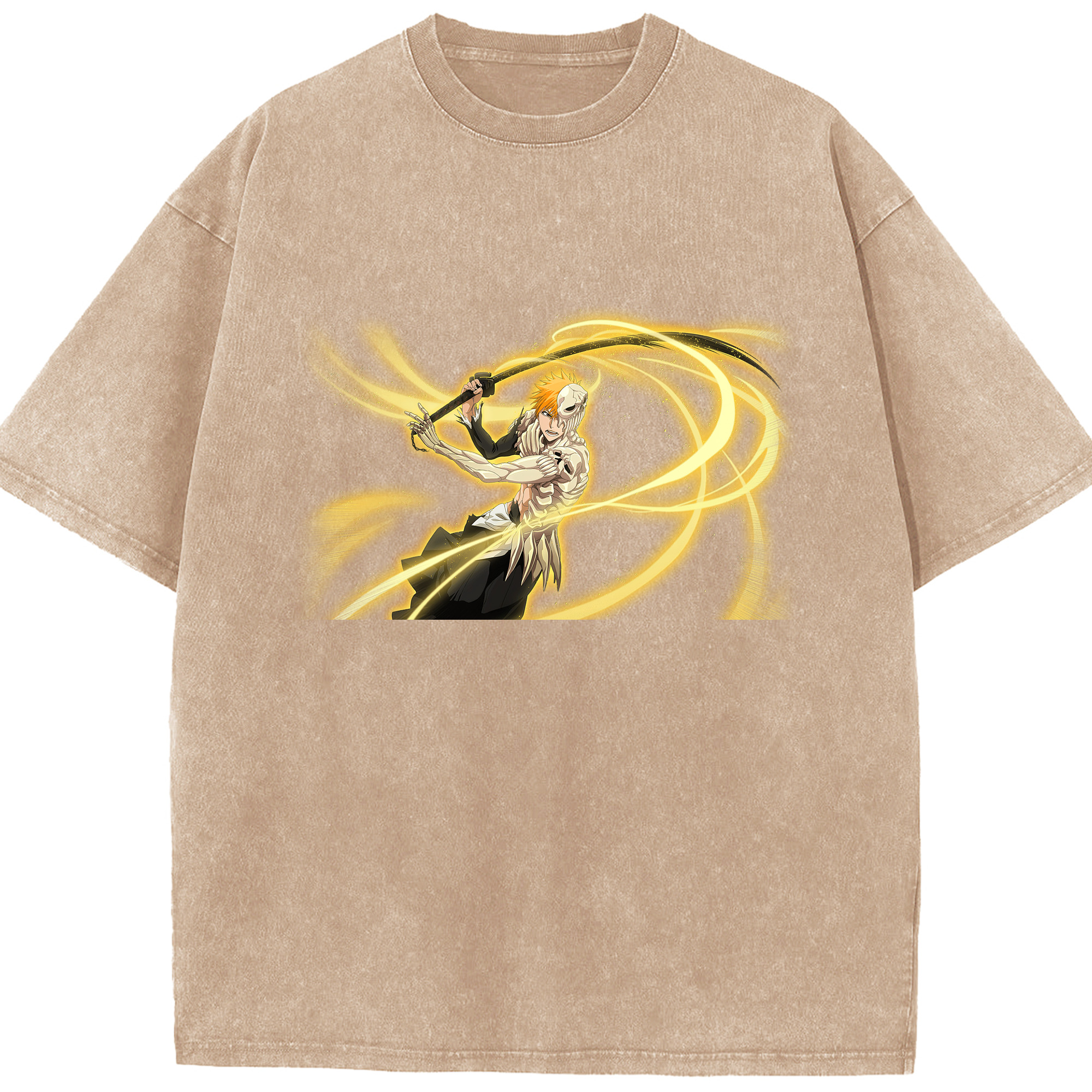 （画像用） ブリーチ 黒崎一護（くろさき いちご）BLEACH Kurosaki Ichigo 綿100% ヴィンテージ風 半袖Tシャツ（フロントプリント）