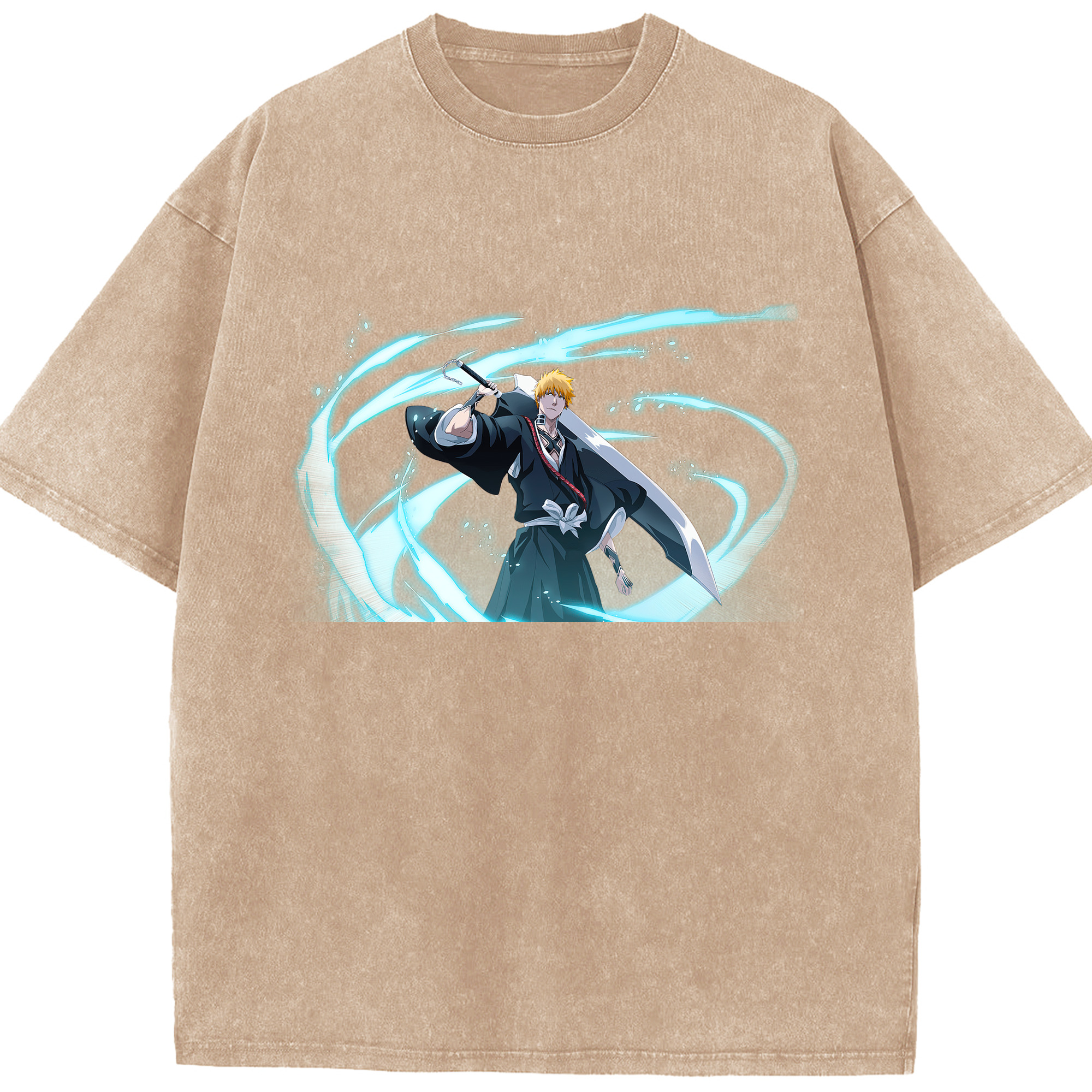 （画像用） ブリーチ 黒崎一護（くろさき いちご）BLEACH Kurosaki Ichigo 綿100% ヴィンテージ風 半袖Tシャツ（フロントプリント）