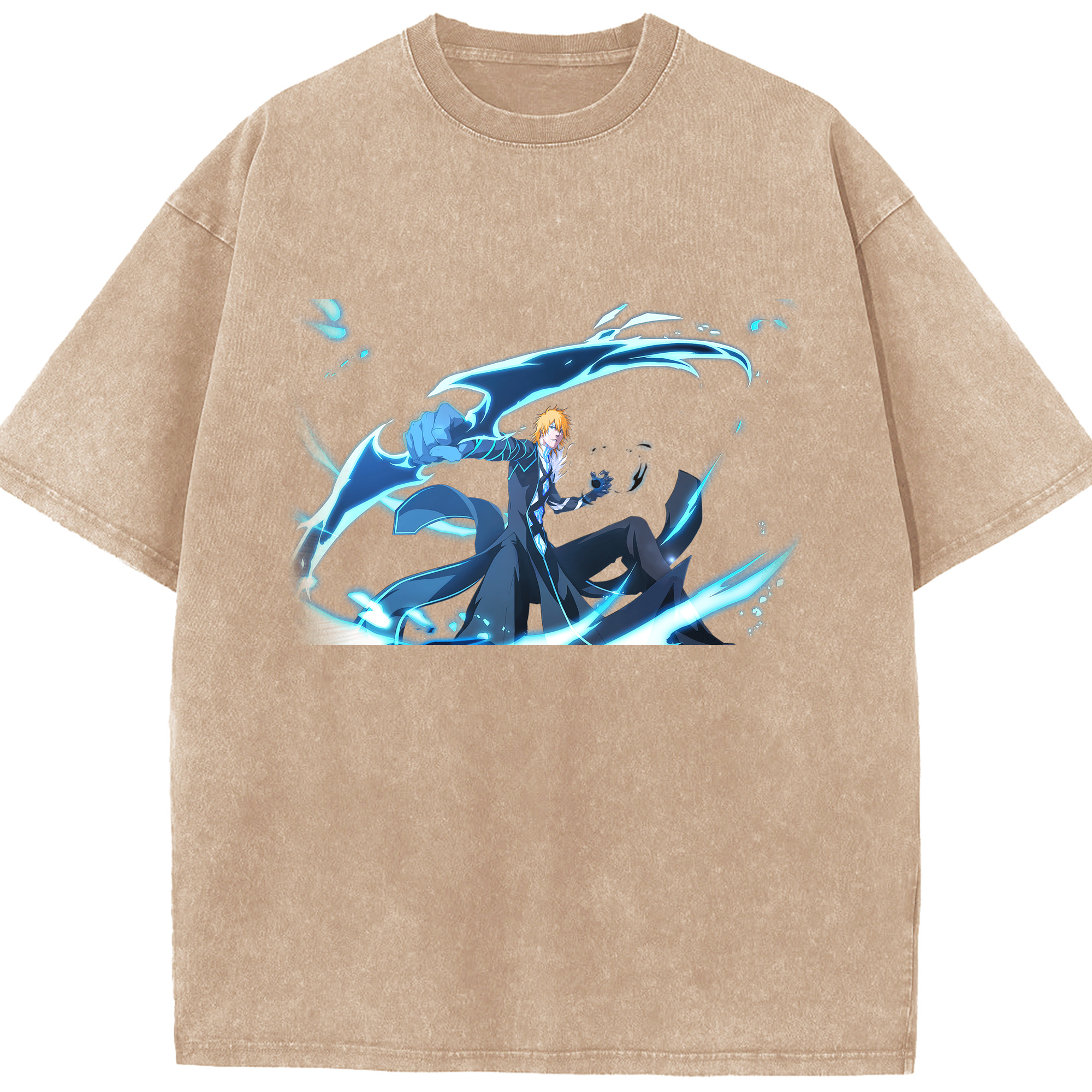 （画像用） ブリーチ 黒崎一護（くろさき いちご）BLEACH Kurosaki Ichigo 綿100% ヴィンテージ風 半袖Tシャツ（フロントプリント）