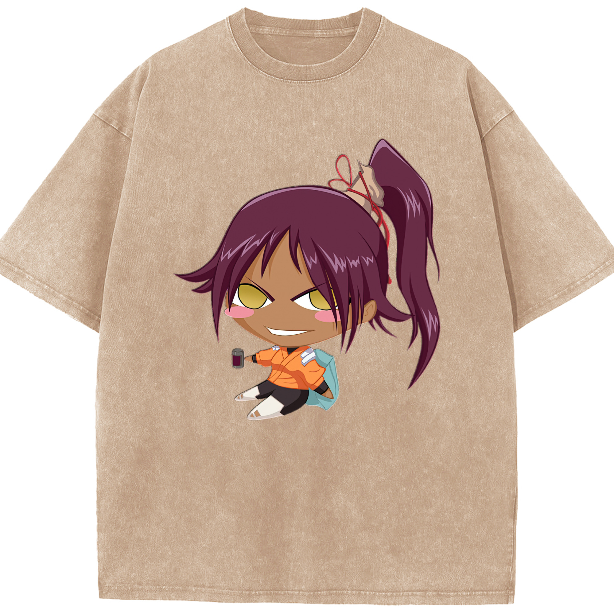 （画像用） ブリーチ 四楓院 夜一（しほういん よるいち） BLEACH Shihouin Yoruichi 綿100% ヴィンテージ風 半袖Tシャツ（フロントプリント）