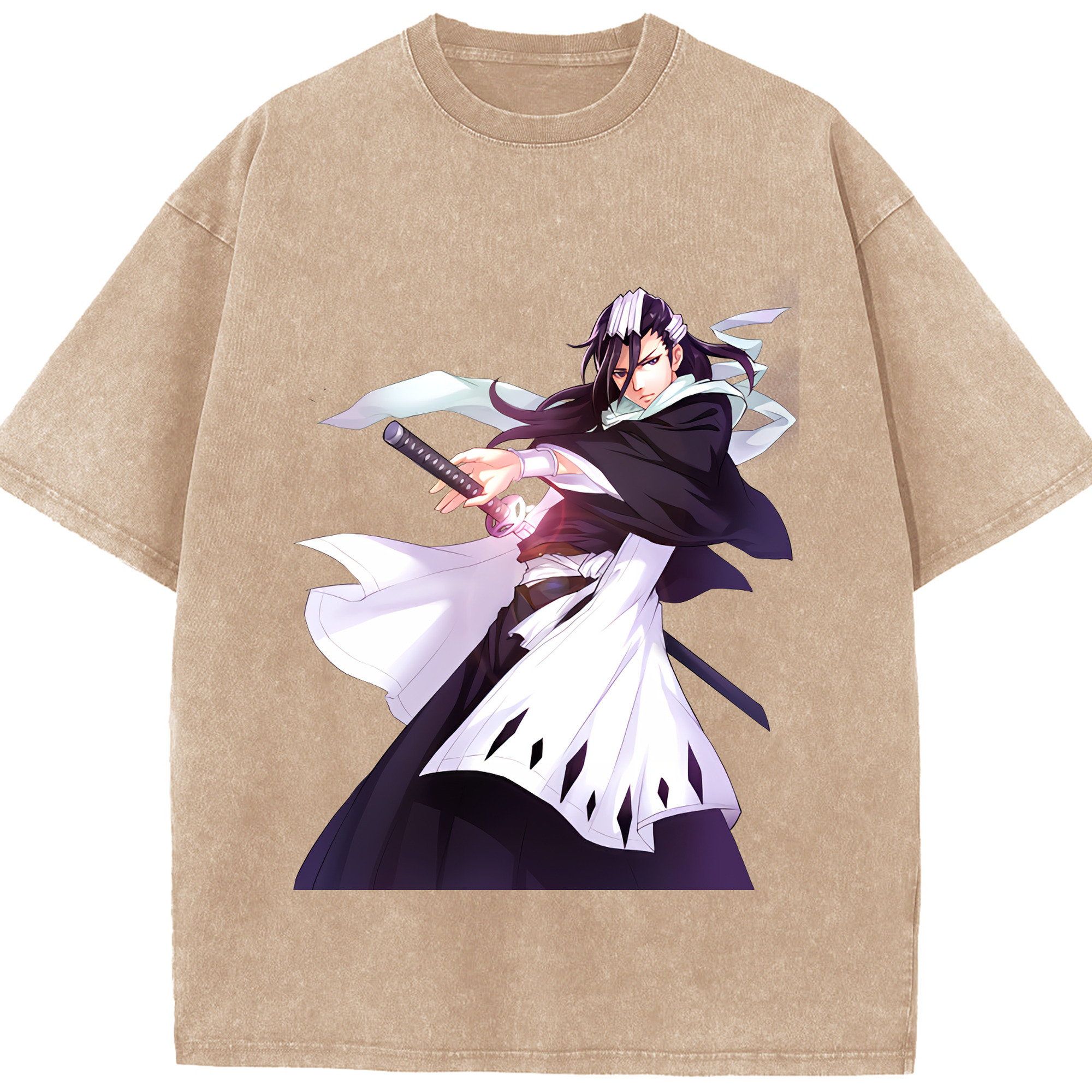 （画像用） ブリーチ くちき びゃくや BLEACH Kuchiki Byakuya 綿100% ヴィンテージ風 半袖Tシャツ（フロントプリント）