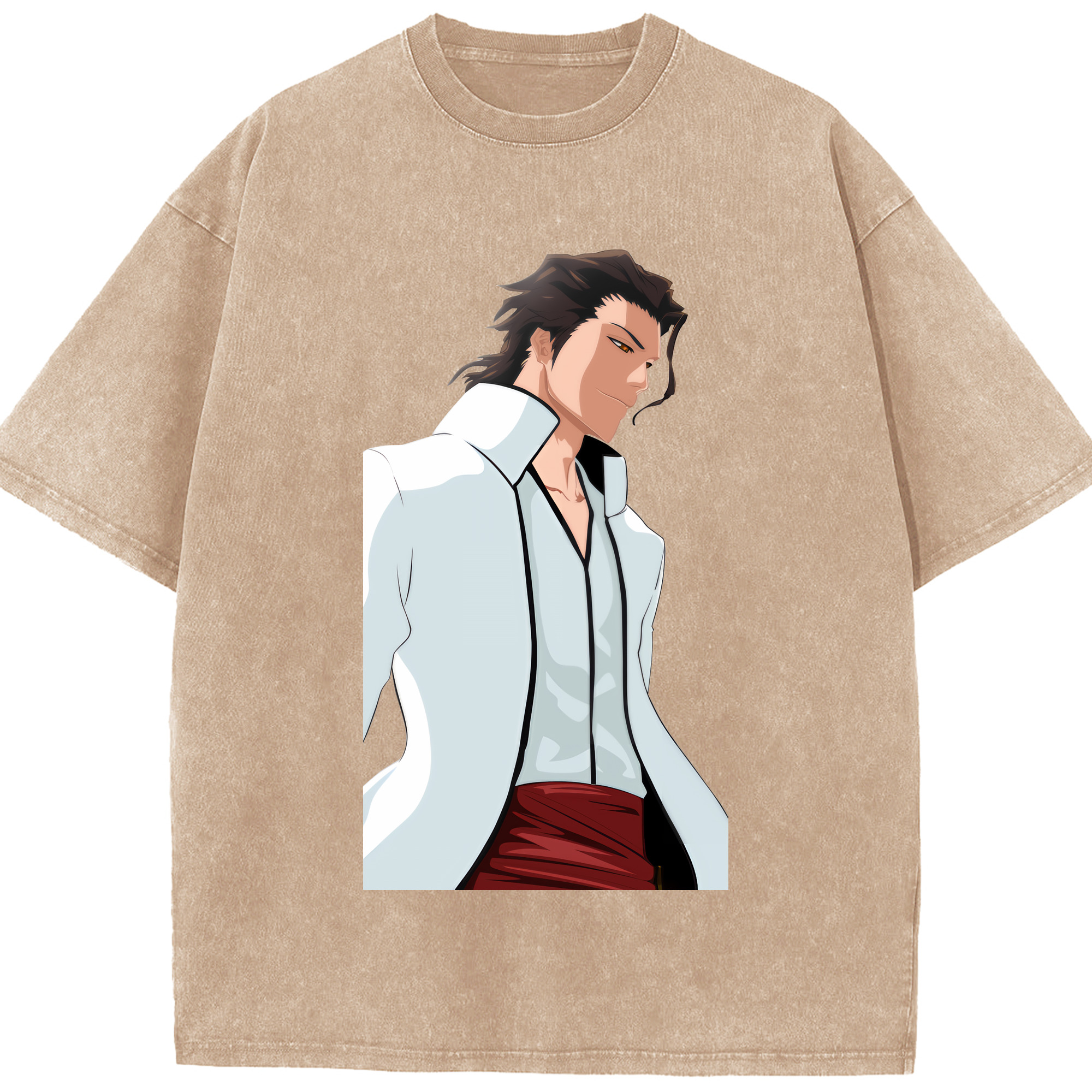 （画像用） ブリーチ 藍染 惣右介（あいぜん そうすけ） BLEACH Aizen Sousuke 綿100% ヴィンテージ風 半袖Tシャツ（フロントプリント）