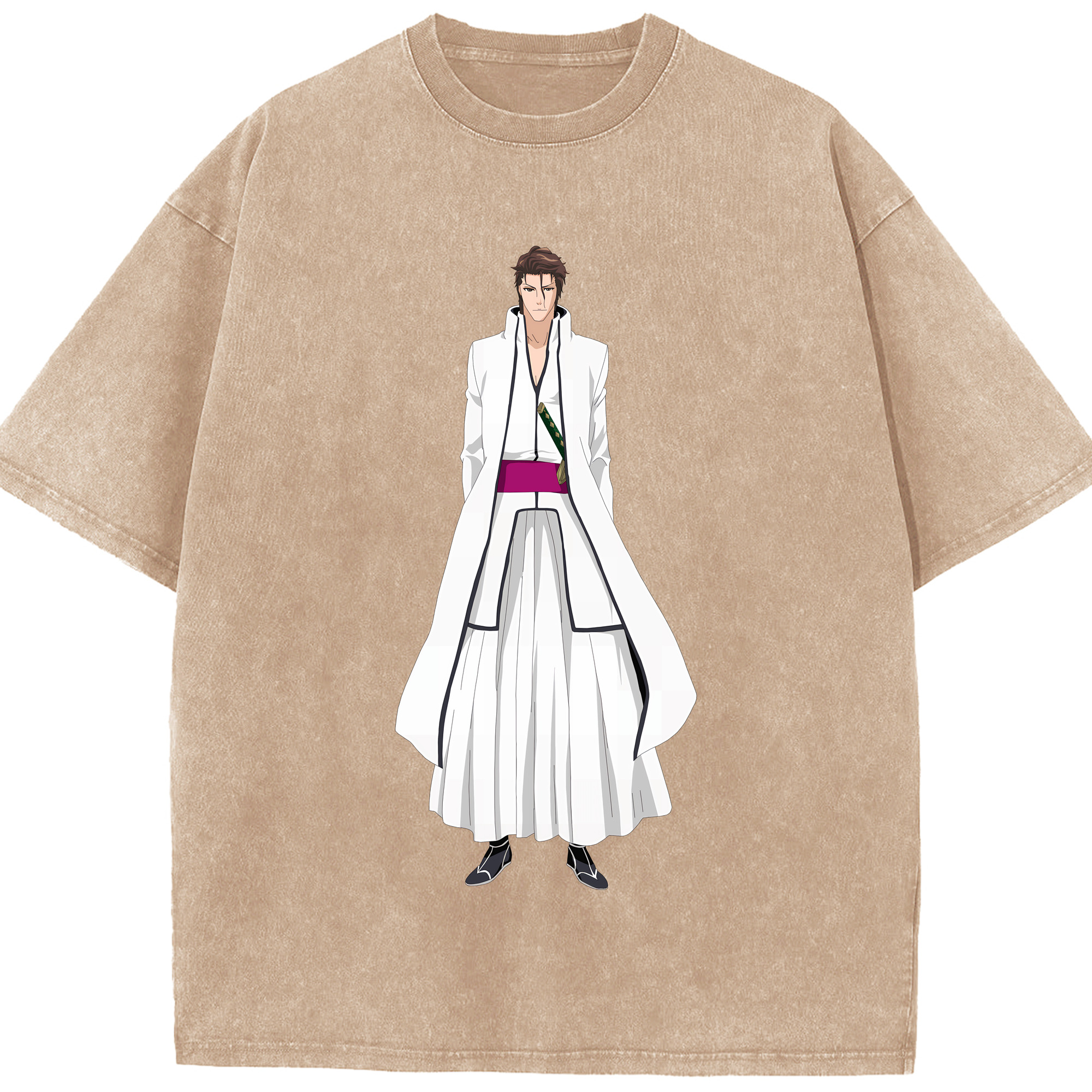 （画像用） ブリーチ 藍染 惣右介（あいぜん そうすけ） BLEACH Aizen Sousuke 綿100% ヴィンテージ風 半袖Tシャツ（フロントプリント）