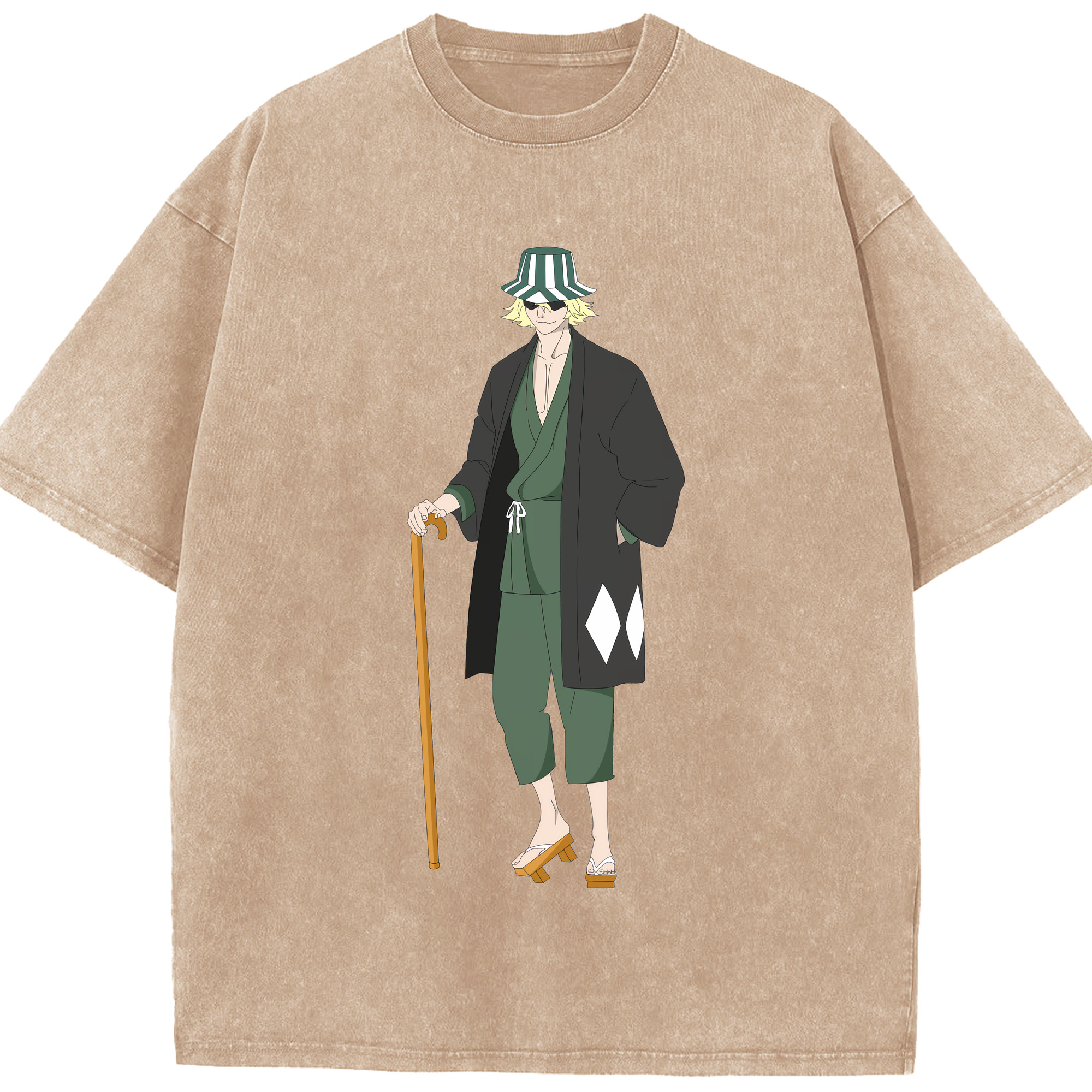 （画像用） "ブリーチ 浦原 喜助（うらはら きすけ） BLEACH Urahara Kisuke " 綿100% ヴィンテージ風 半袖Tシャツ（フロントプリント）
