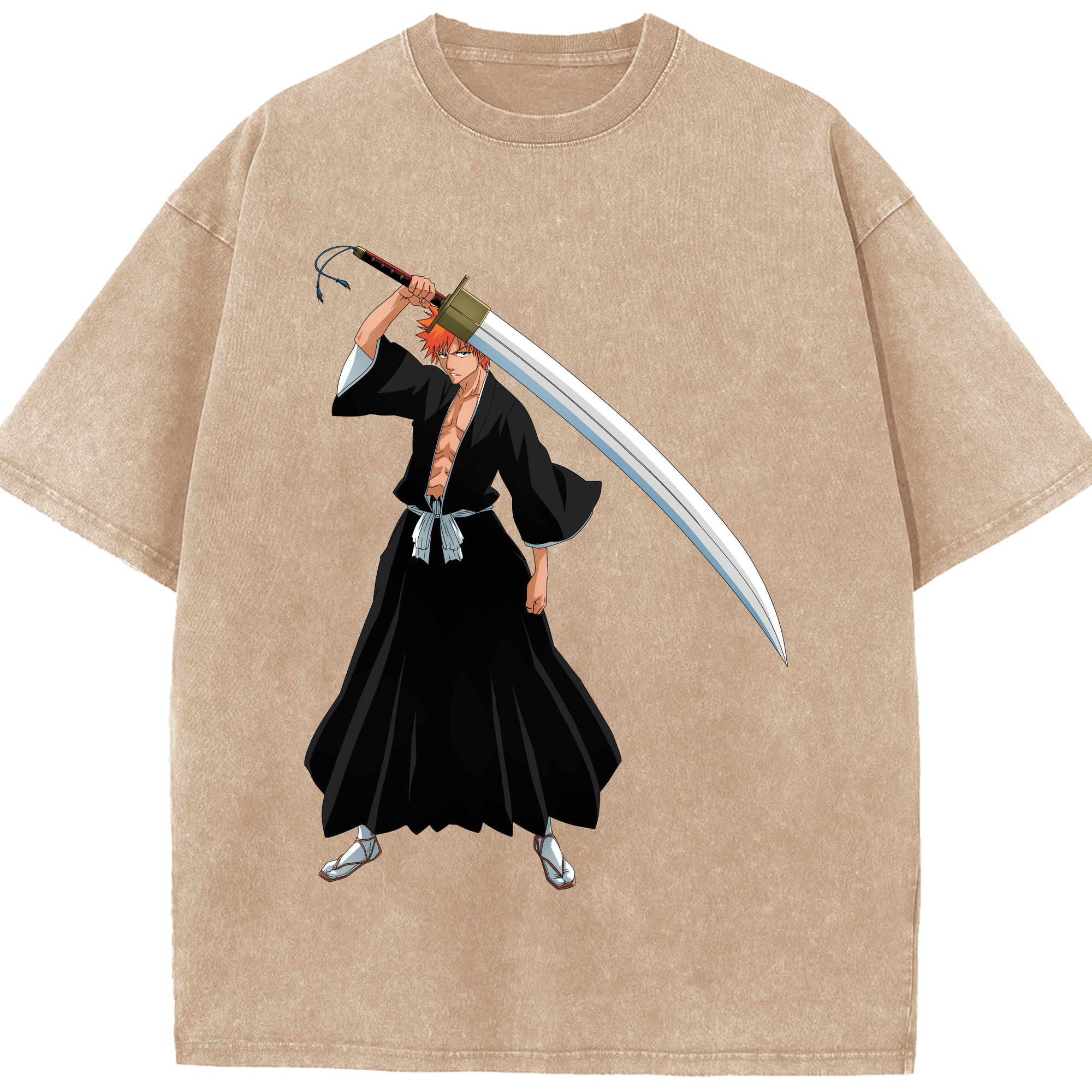 （画像用） ブリーチ 黒崎一護（くろさき いちご）BLEACH Kurosaki Ichigo 綿100% ヴィンテージ風 半袖Tシャツ（フロントプリント）