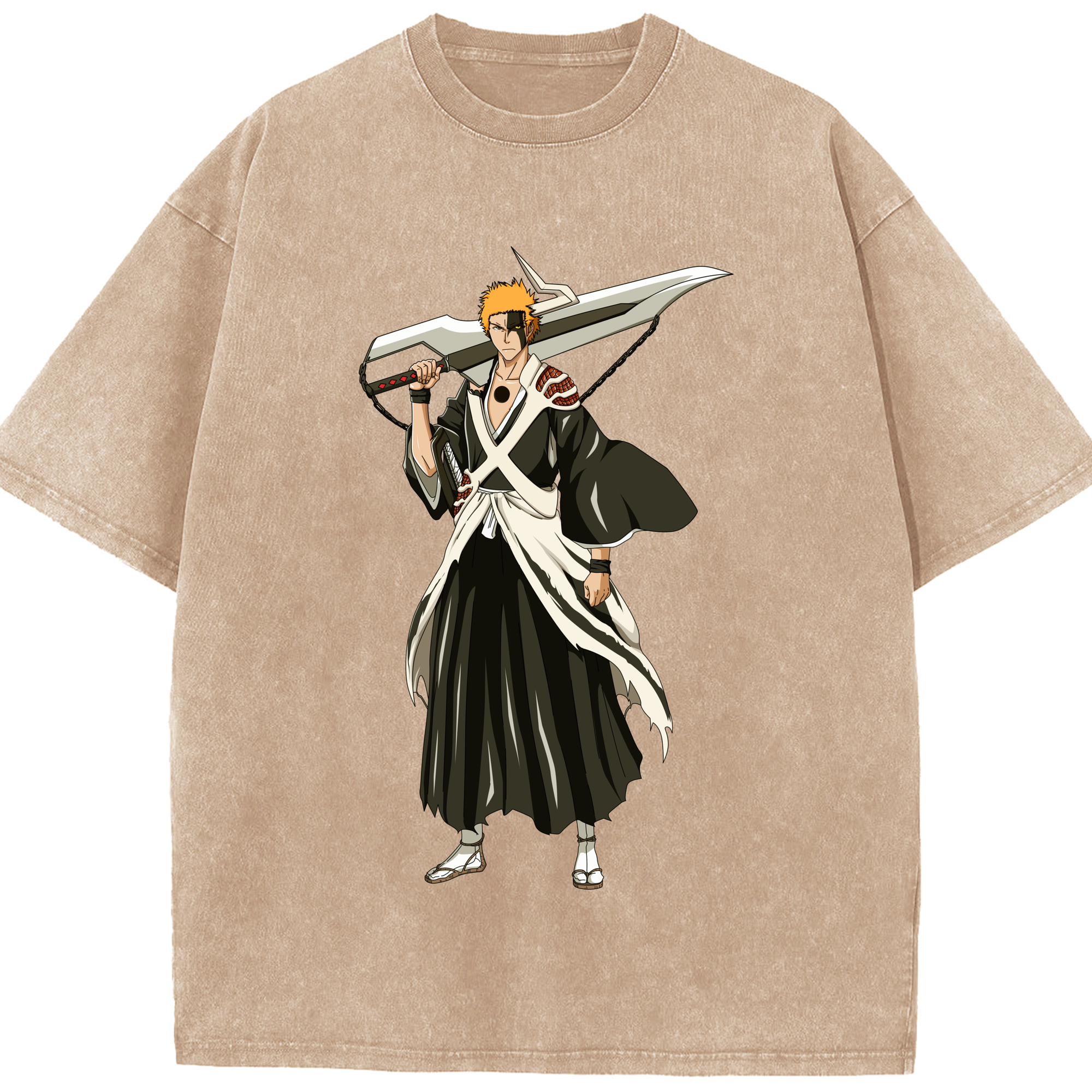 （画像用） ブリーチ 黒崎一護（くろさき いちご）BLEACH Kurosaki Ichigo 綿100% ヴィンテージ風 半袖Tシャツ（フロントプリント）