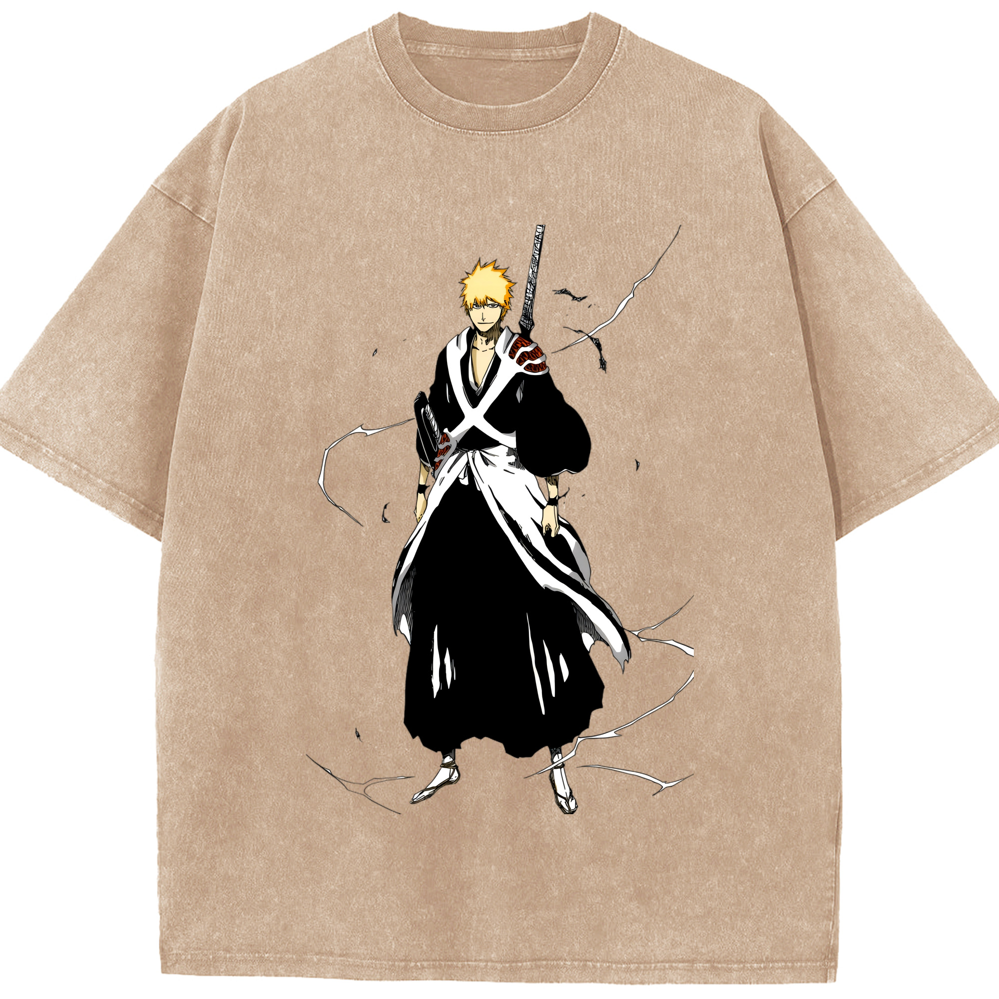 （画像用） ブリーチ 黒崎一護（くろさき いちご）BLEACH Kurosaki Ichigo 綿100% ヴィンテージ風 半袖Tシャツ（フロントプリント）