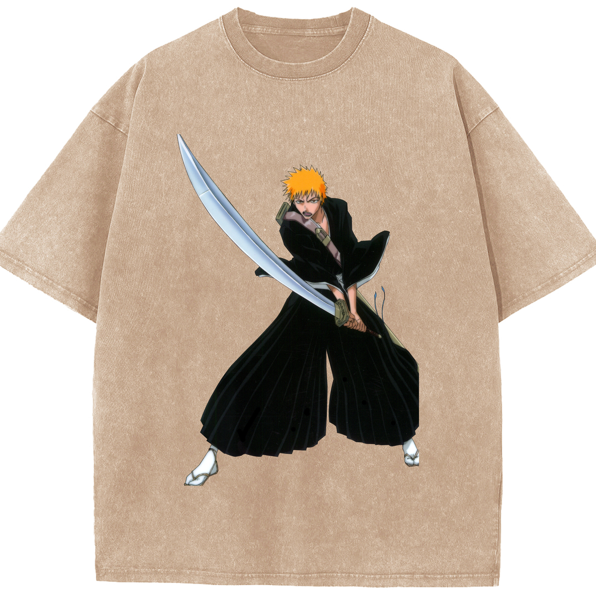 （画像用） ブリーチ 黒崎一護（くろさき いちご）BLEACH Kurosaki Ichigo 綿100% ヴィンテージ風 半袖Tシャツ（フロントプリント）