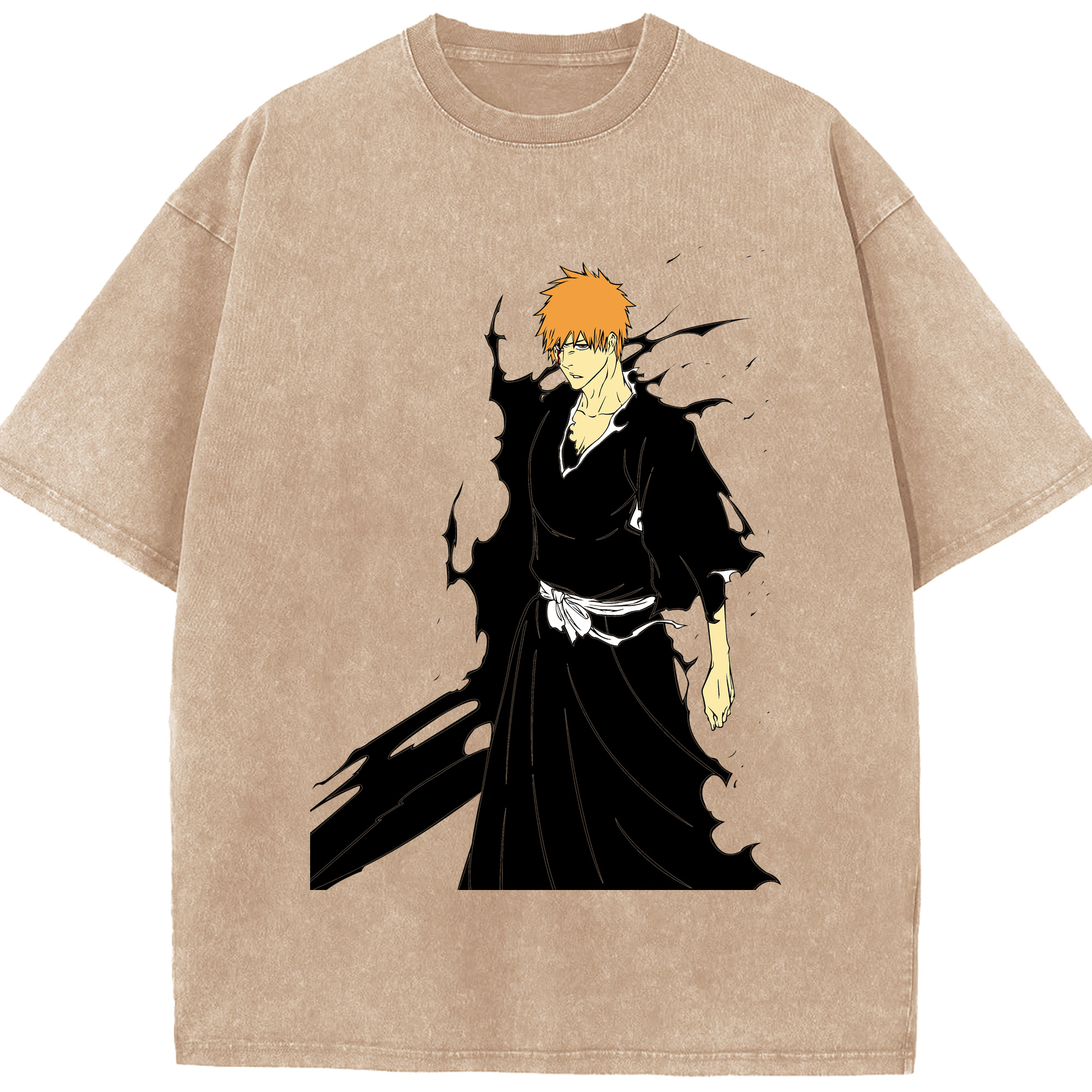 （画像用） ブリーチ 黒崎一護（くろさき いちご）BLEACH Kurosaki Ichigo 綿100% ヴィンテージ風 半袖Tシャツ（フロントプリント）