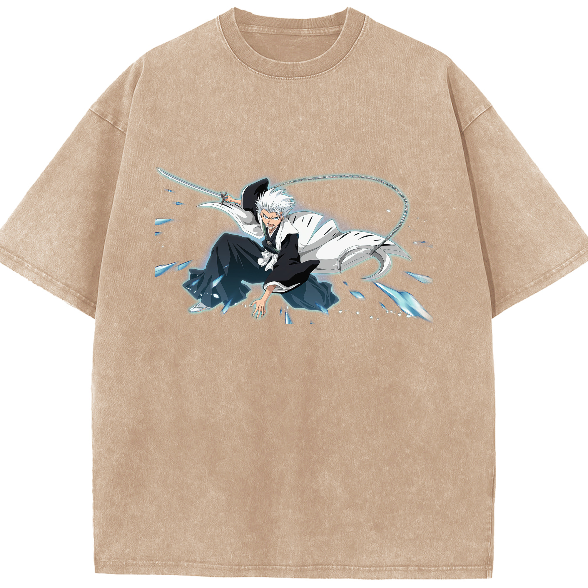 （画像用） ブリーチ 日番谷冬獅郎（ひつがや とうしろう） BLEACH Hitsugaya Toushirou 綿100% ヴィンテージ風 半袖Tシャツ（フロントプリント）