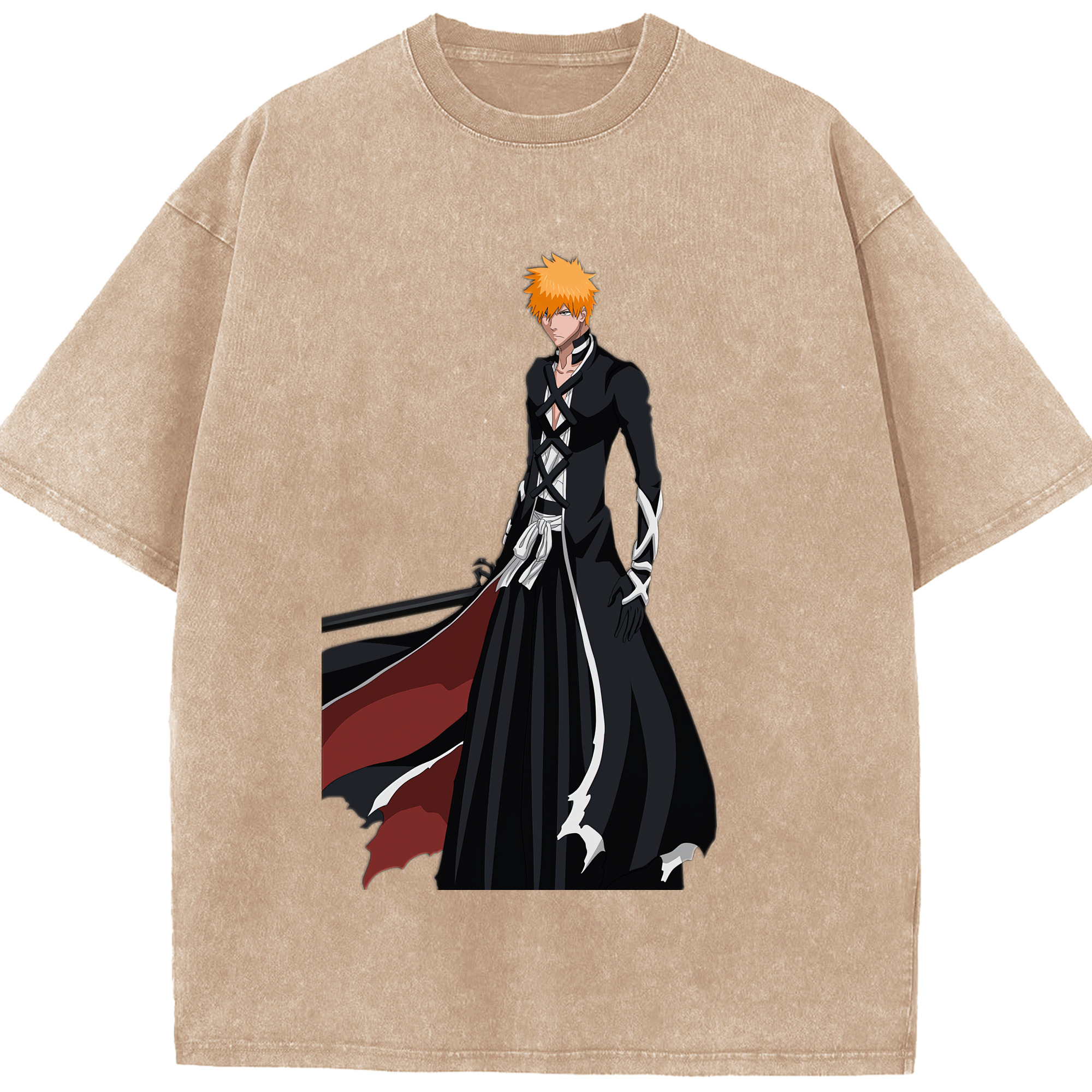 （画像用） ブリーチ 黒崎一護（くろさき いちご）BLEACH Kurosaki Ichigo 綿100% ヴィンテージ風 半袖Tシャツ（フロントプリント）