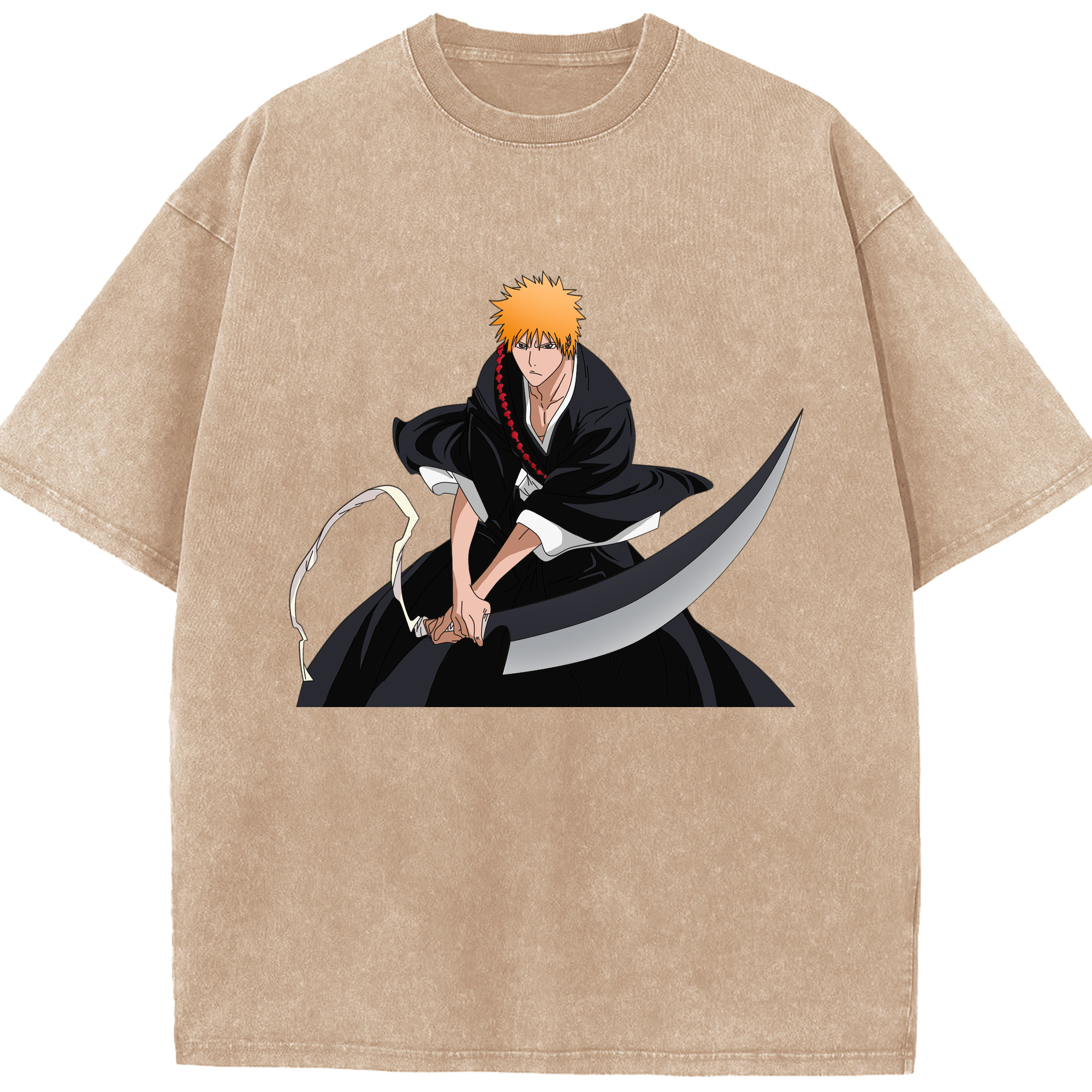 （画像用） ブリーチ 黒崎一護（くろさき いちご）BLEACH Kurosaki Ichigo 綿100% ヴィンテージ風 半袖Tシャツ（フロントプリント）