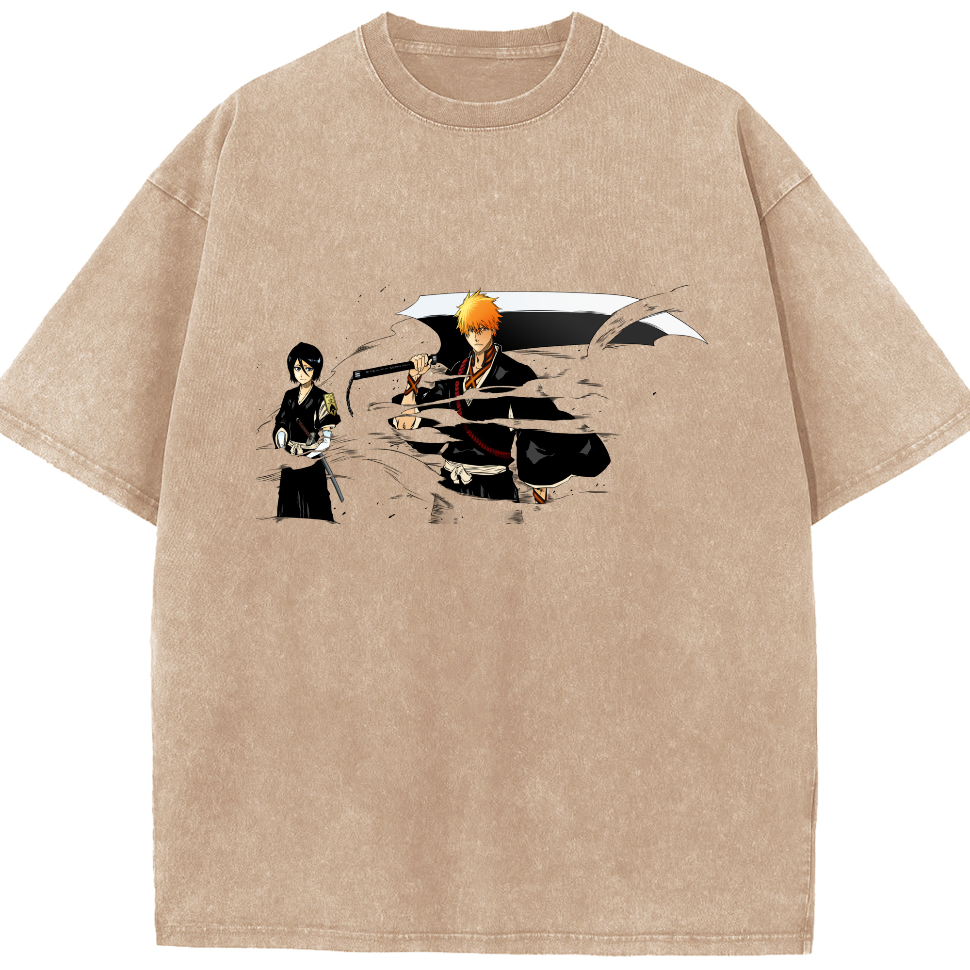 （画像用） ブリーチ 黒崎一護（くろさき いちご）BLEACH Kurosaki Ichigo 綿100% ヴィンテージ風 半袖Tシャツ（フロントプリント）
