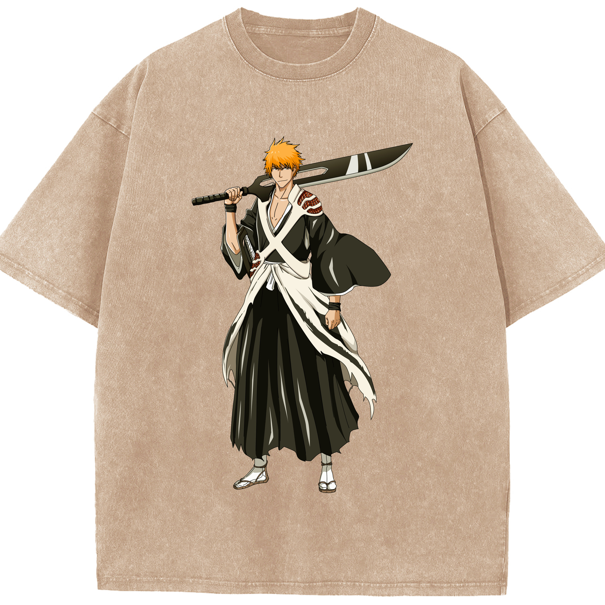 （画像用） ブリーチ 黒崎一護（くろさき いちご）BLEACH Kurosaki Ichigo 綿100% ヴィンテージ風 半袖Tシャツ（フロントプリント）