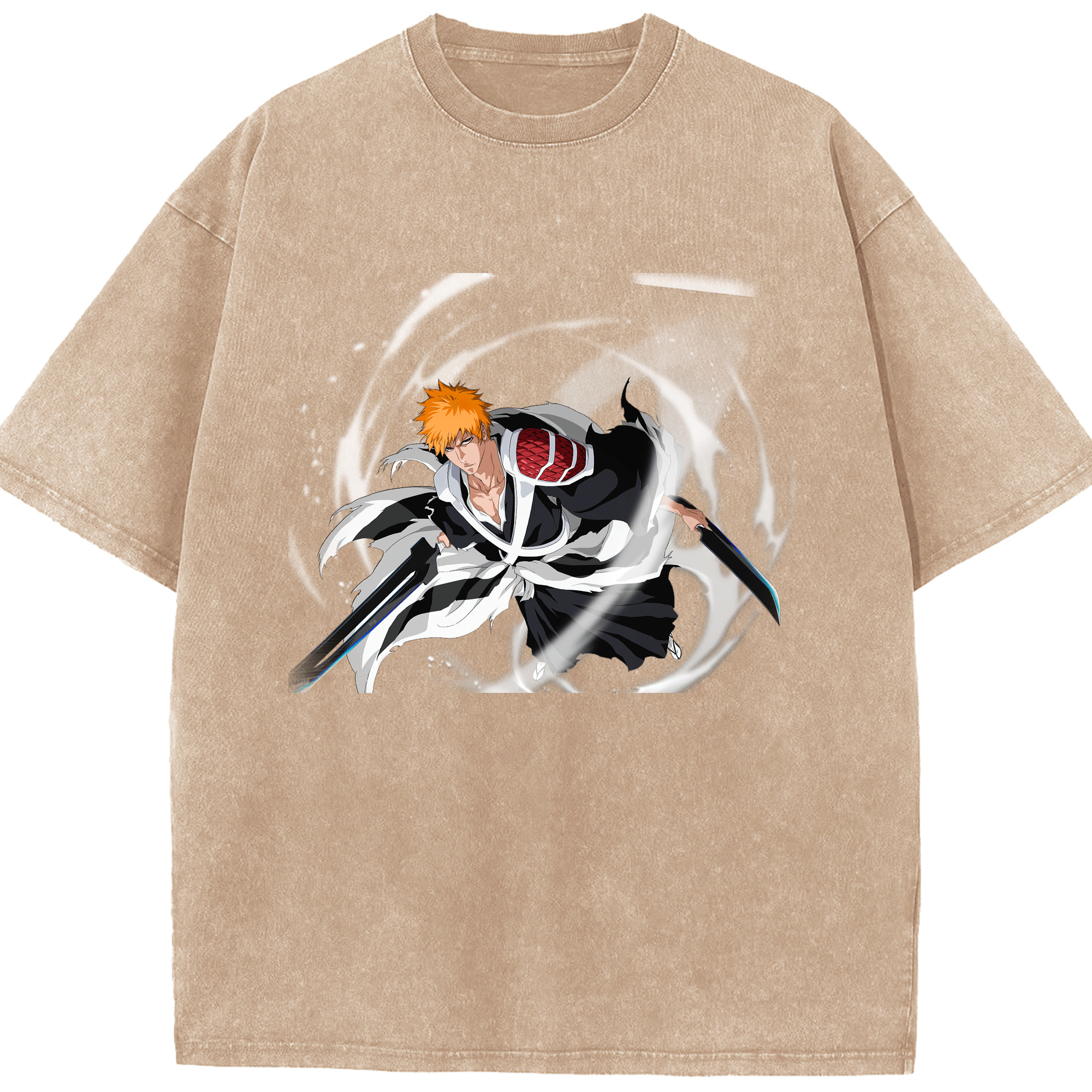 （画像用） ブリーチ 黒崎一護（くろさき いちご）BLEACH Kurosaki Ichigo 綿100% ヴィンテージ風 半袖Tシャツ（フロントプリント）