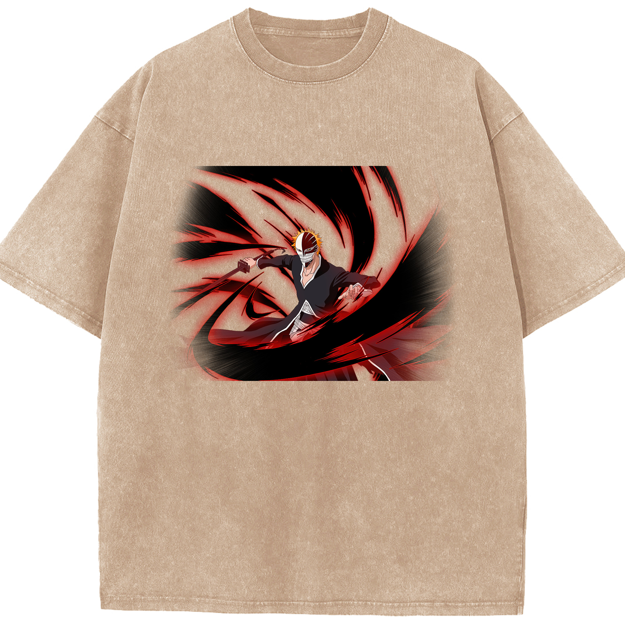 （画像用） ブリーチ 黒崎一護（くろさき いちご）BLEACH Kurosaki Ichigo 綿100% ヴィンテージ風 半袖Tシャツ（フロントプリント）