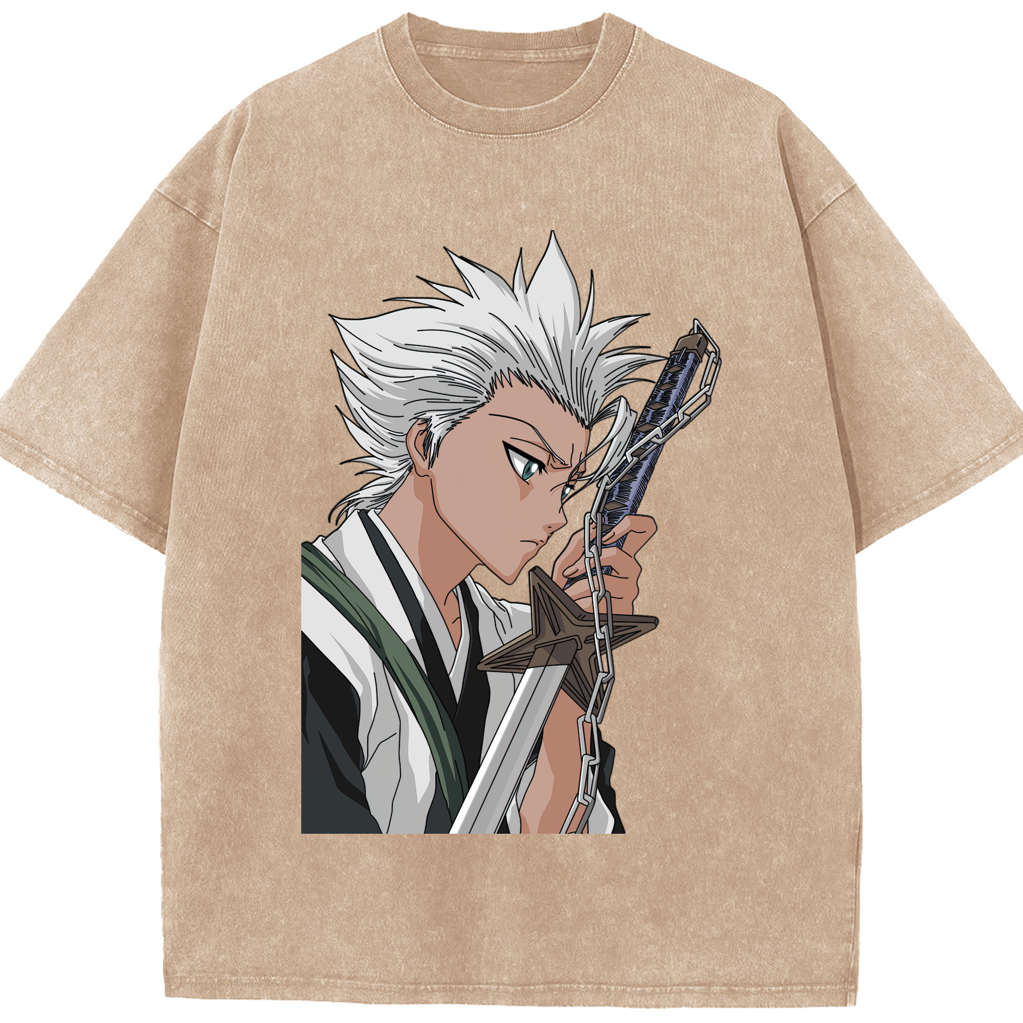 （画像用） ブリーチ 日番谷冬獅郎（ひつがや とうしろう） BLEACH Hitsugaya Toushirou 綿100% ヴィンテージ風 半袖Tシャツ（フロントプリント）