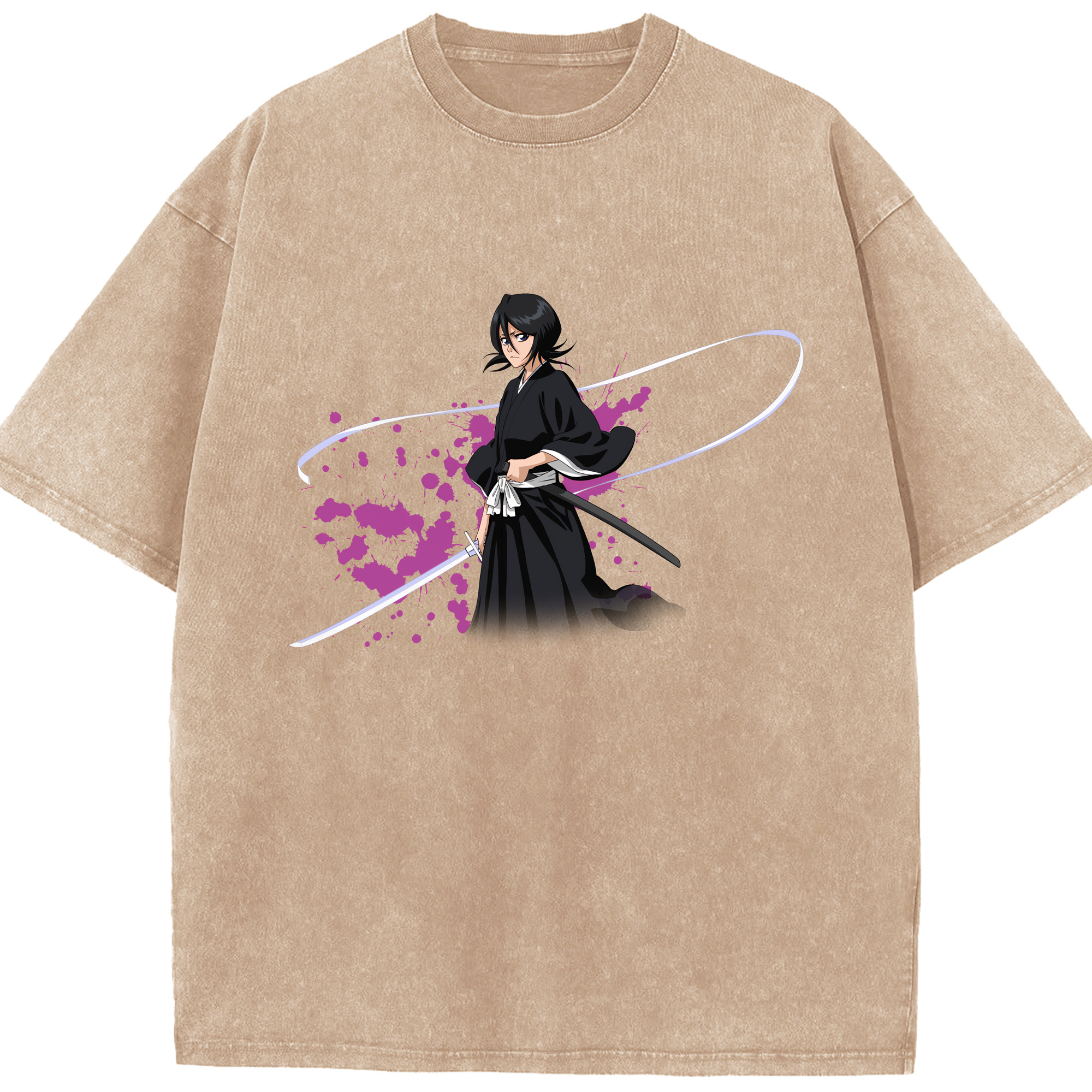 （画像用） ブリーチ 朽木ルキア BLEACH Kuchiki Rukia 綿100% ヴィンテージ風 半袖Tシャツ（フロントプリント）