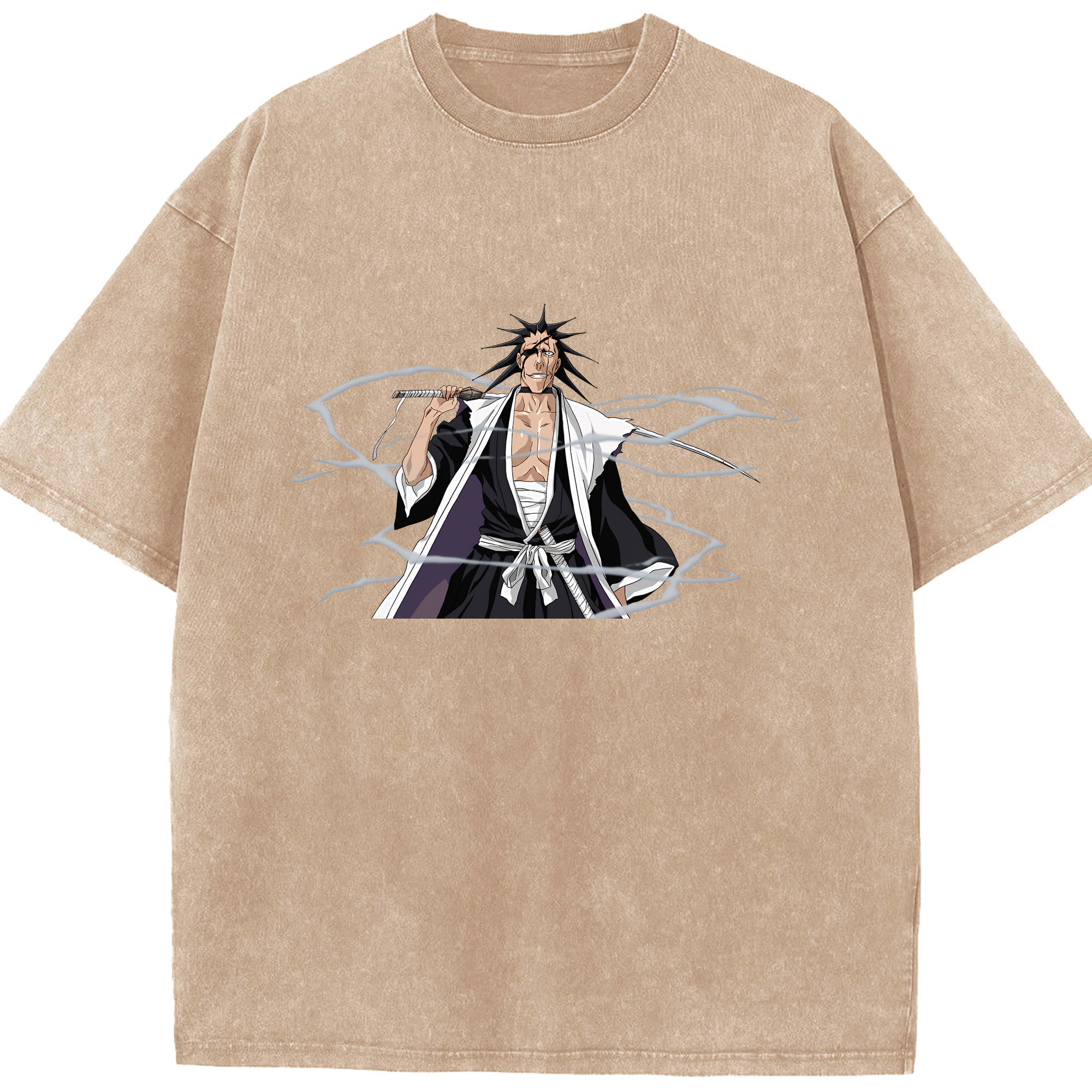 （画像用） ブリーチ ざらき けんぱち BLEACH Zaraki Kenpachi 綿100% ヴィンテージ風 半袖Tシャツ（フロントプリント）