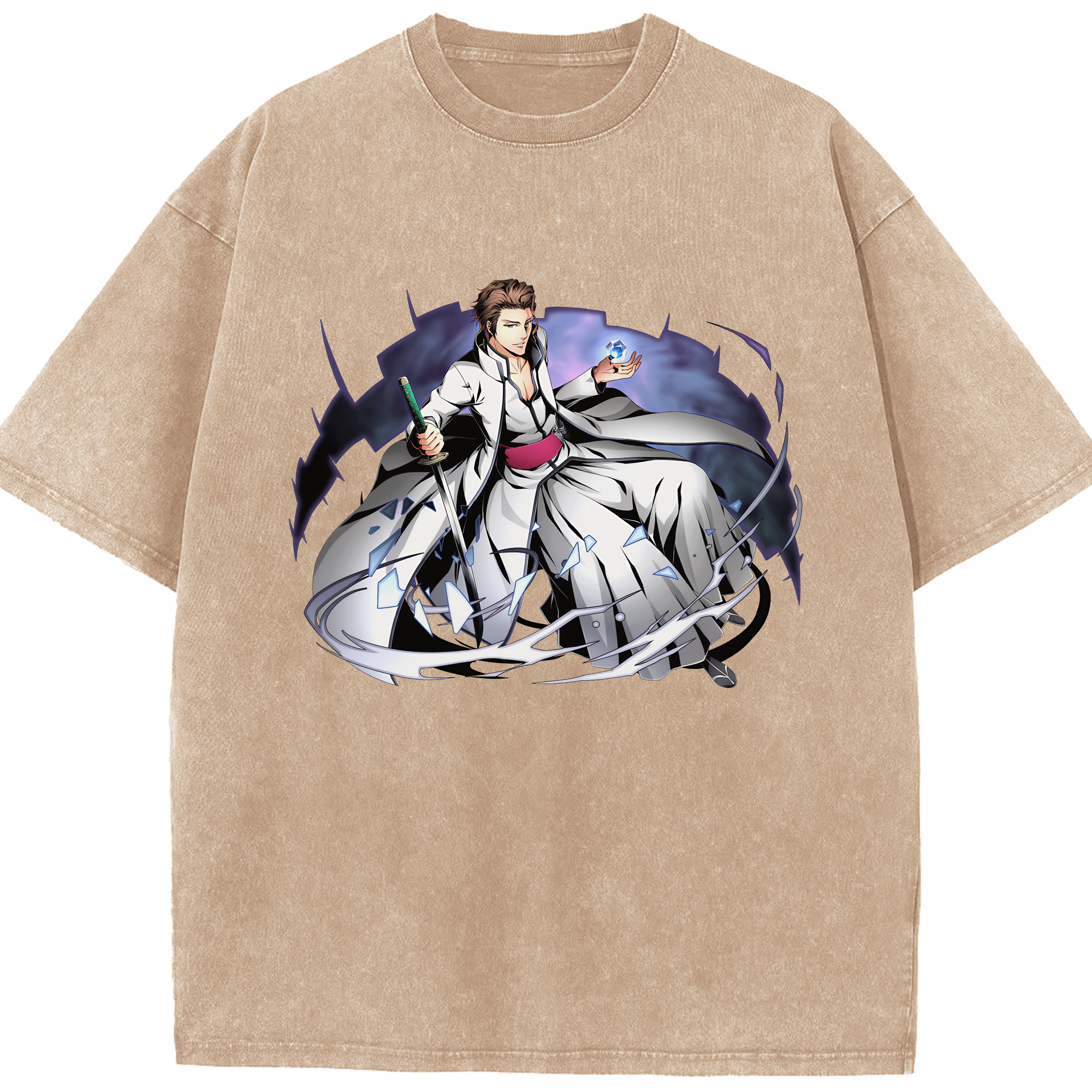 （画像用） ブリーチ 藍染 惣右介（あいぜん そうすけ） BLEACH Aizen Sousuke 綿100% ヴィンテージ風 半袖Tシャツ（フロントプリント）