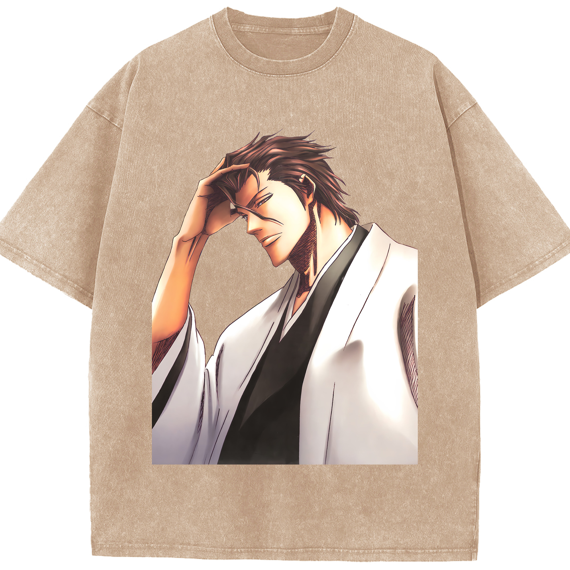 （画像用） ブリーチ 藍染 惣右介（あいぜん そうすけ） BLEACH Aizen Sousuke 綿100% ヴィンテージ風 半袖Tシャツ（フロントプリント）