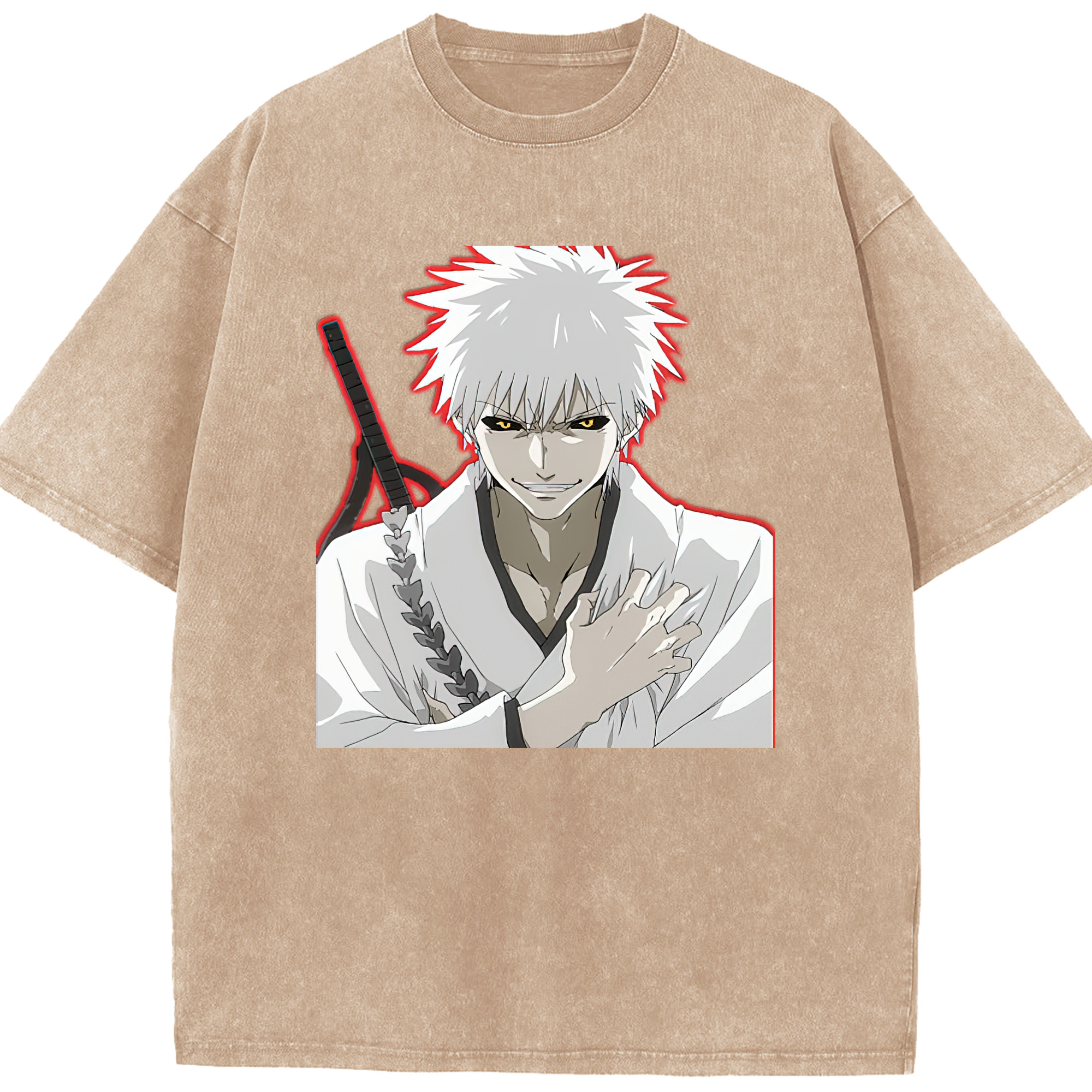 （画像用） ブリーチ 黒崎一護（くろさき いちご）BLEACH Kurosaki Ichigo 綿100% ヴィンテージ風 半袖Tシャツ（フロントプリント）