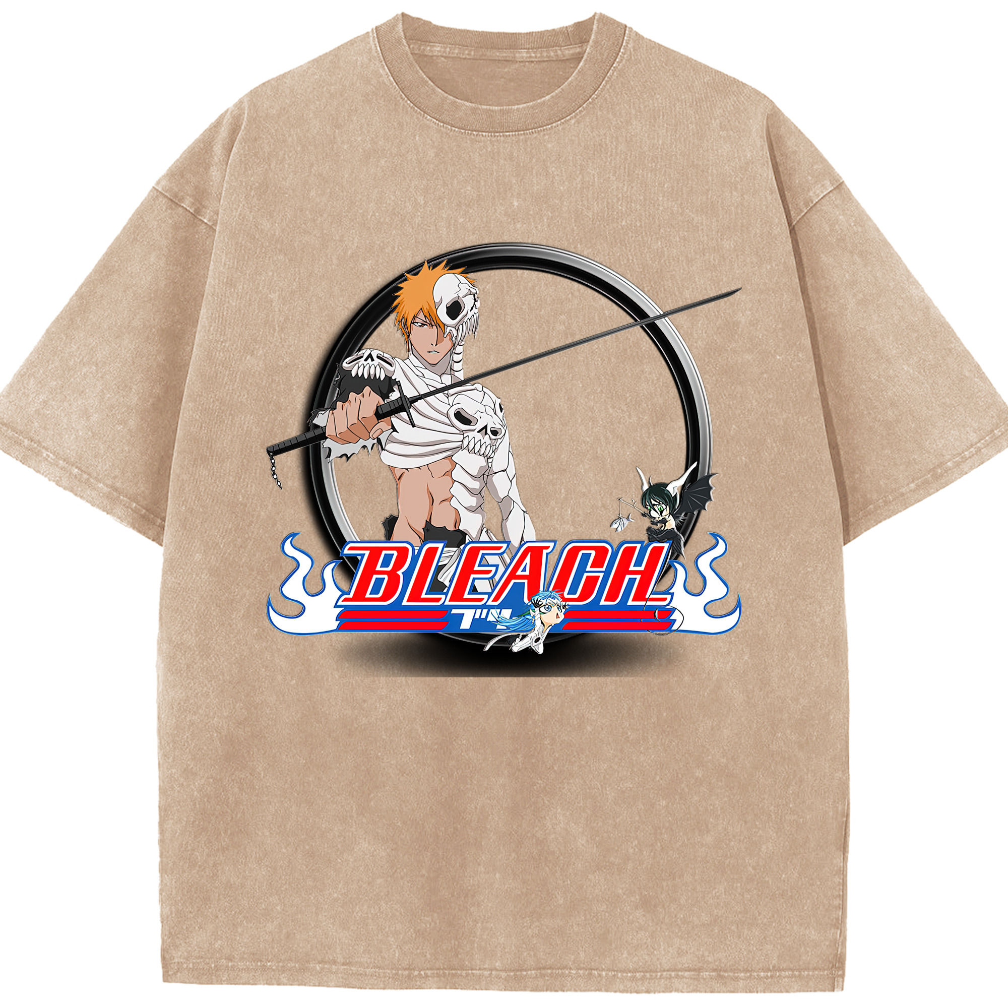 （画像用） ブリーチ 黒崎一護（くろさき いちご）BLEACH Kurosaki Ichigo 綿100% ヴィンテージ風 半袖Tシャツ（フロントプリント）