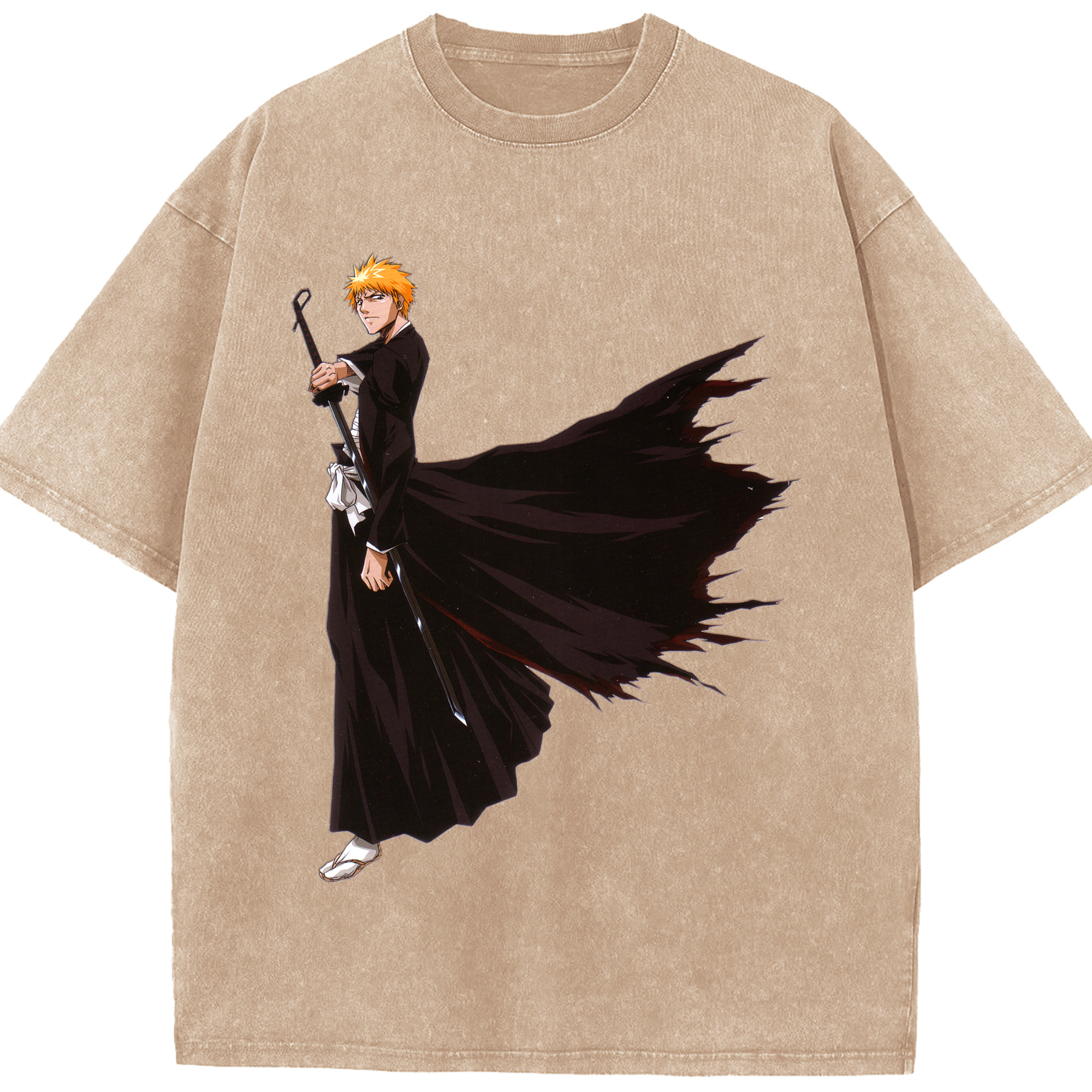 （画像用） ブリーチ 黒崎一護（くろさき いちご）BLEACH Kurosaki Ichigo 綿100% ヴィンテージ風 半袖Tシャツ（フロントプリント）