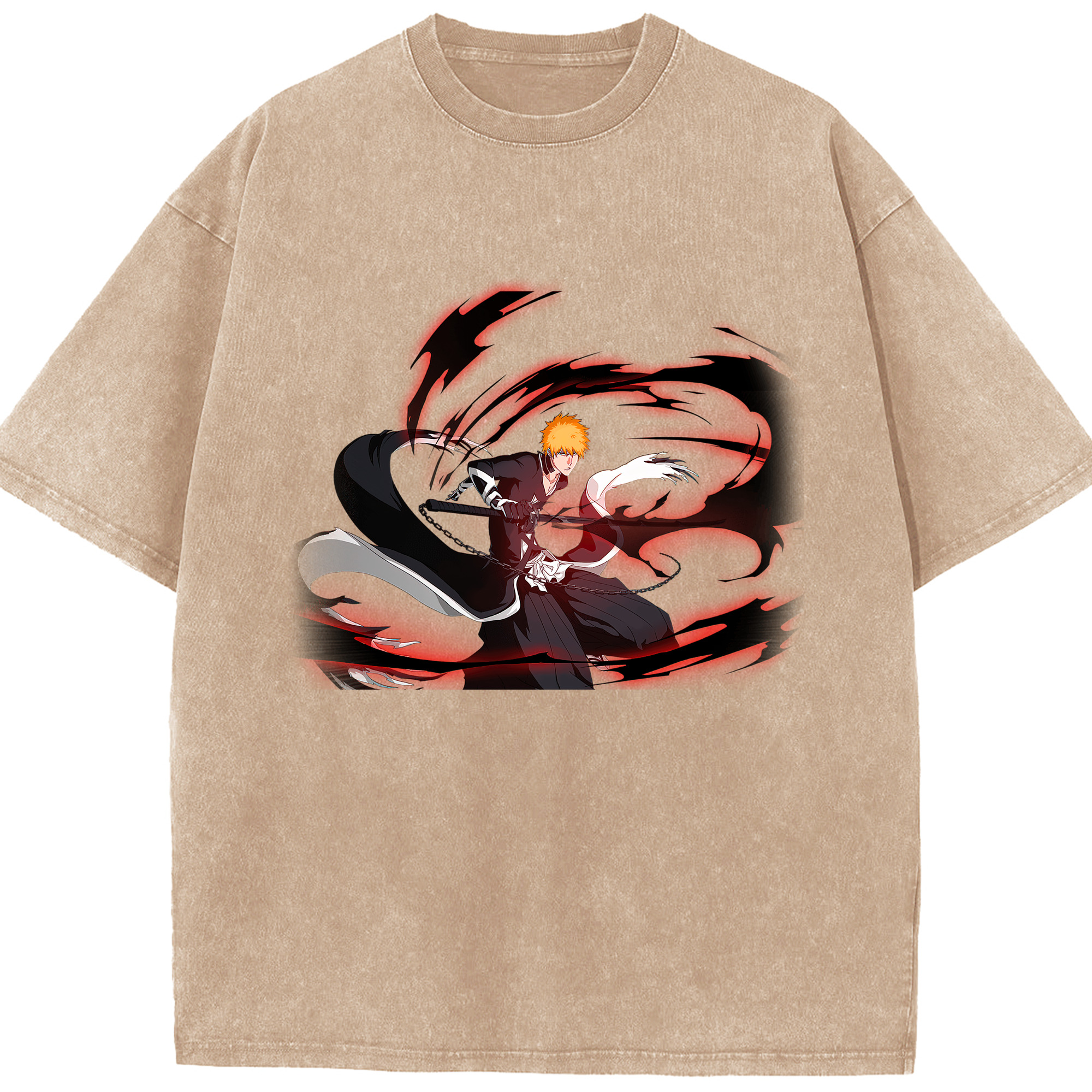 （画像用） ブリーチ 黒崎一護（くろさき いちご）BLEACH Kurosaki Ichigo 綿100% ヴィンテージ風 半袖Tシャツ（フロントプリント）
