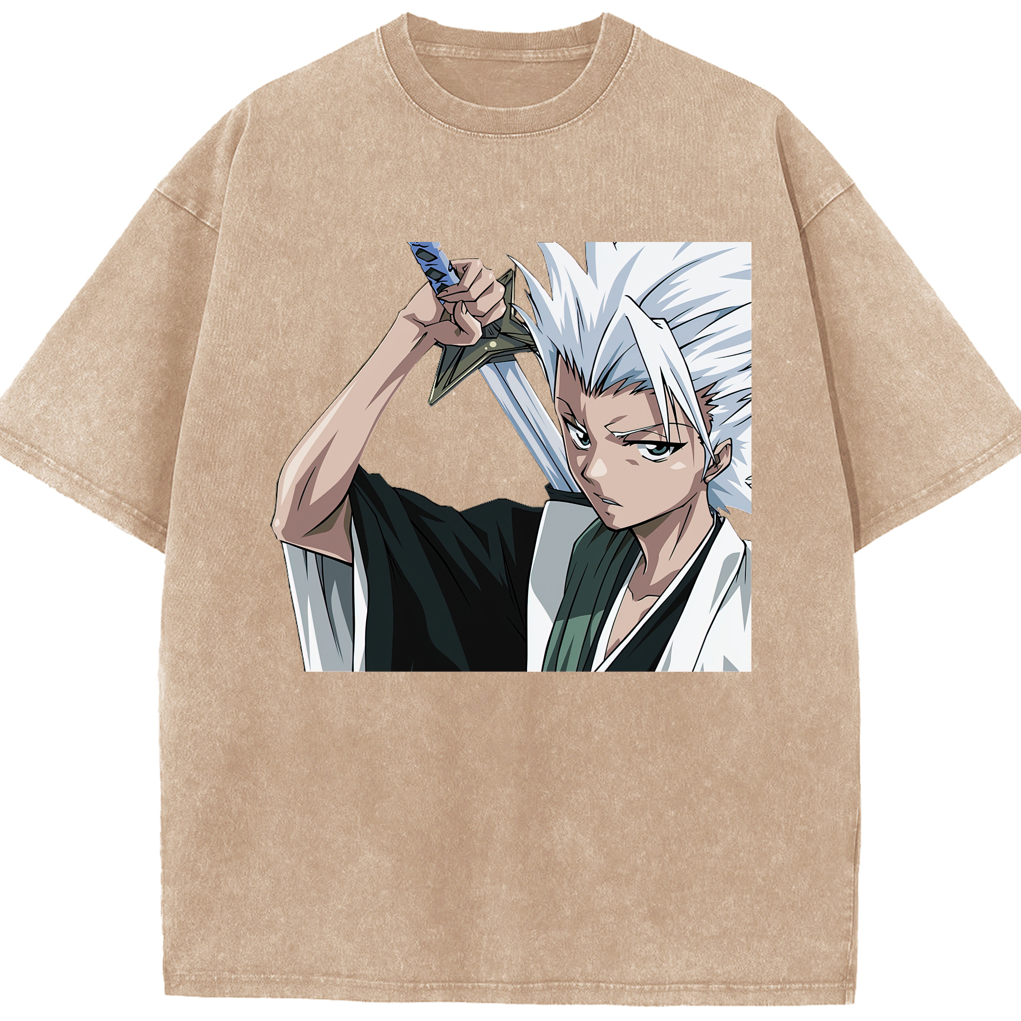 （画像用） ブリーチ 日番谷冬獅郎（ひつがや とうしろう） BLEACH Hitsugaya Toushirou 綿100% ヴィンテージ風 半袖Tシャツ（フロントプリント）