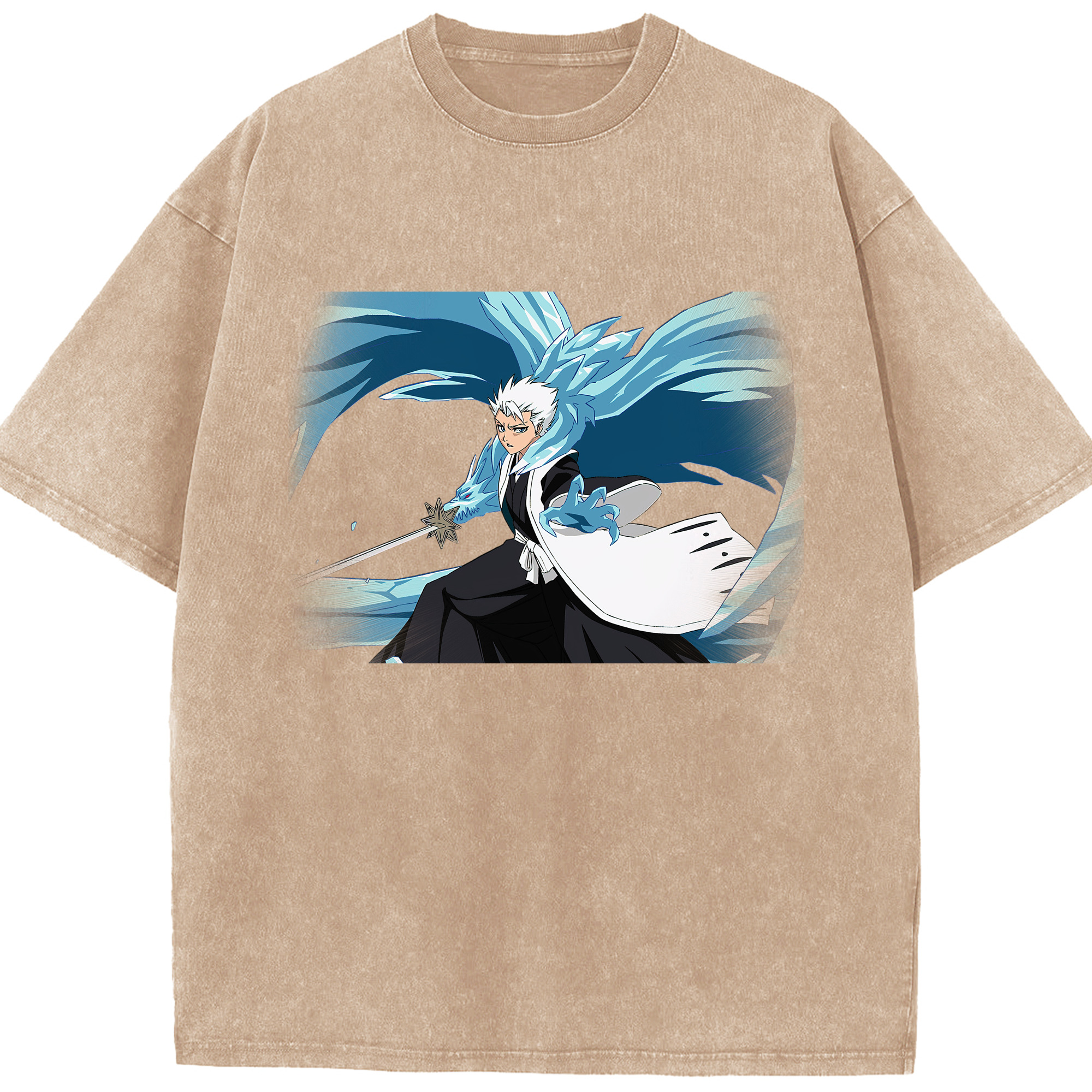 （画像用） ブリーチ 日番谷冬獅郎（ひつがや とうしろう） BLEACH Hitsugaya Toushirou 綿100% ヴィンテージ風 半袖Tシャツ（フロントプリント）