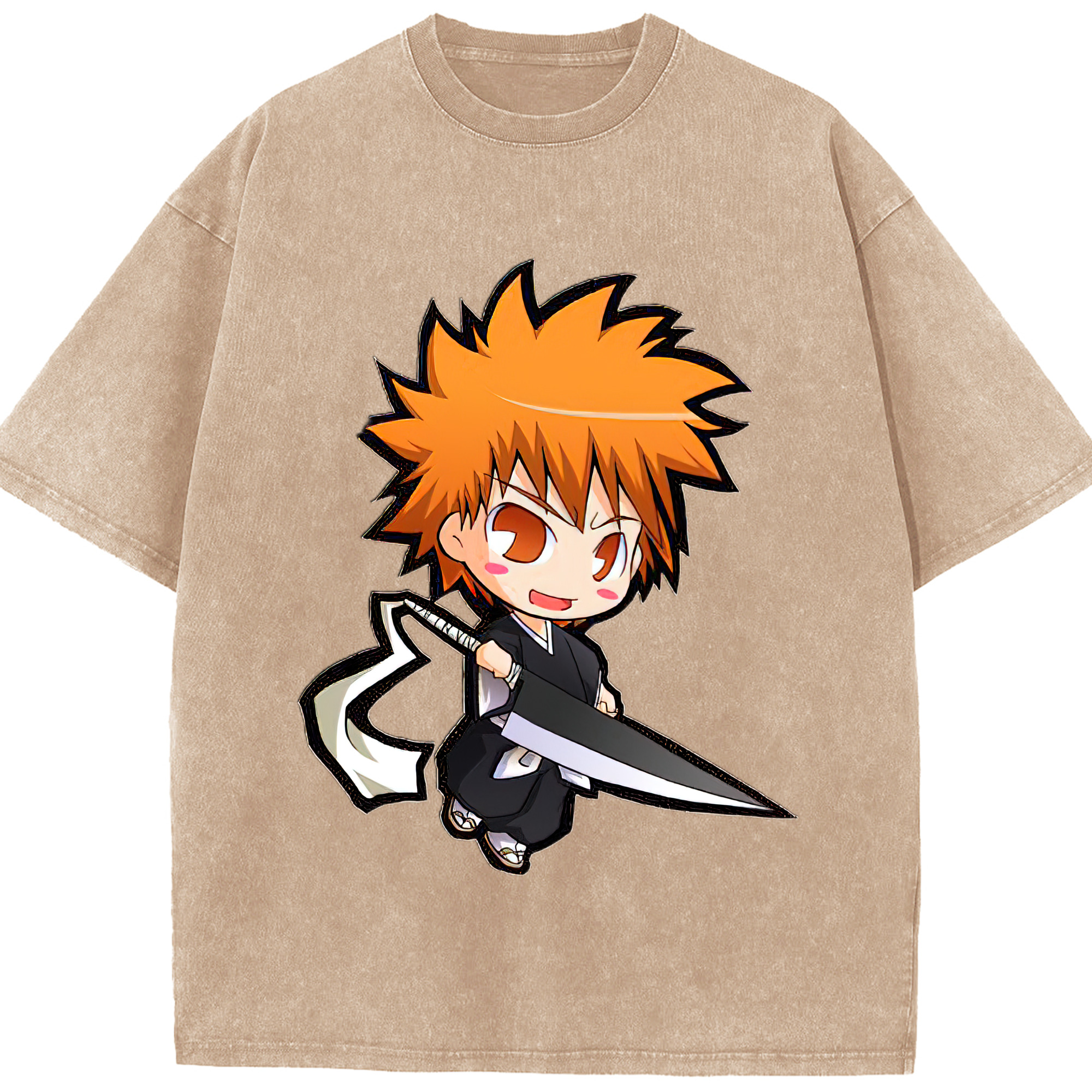 （画像用） ブリーチ 黒崎一護（くろさき いちご）BLEACH Kurosaki Ichigo 綿100% ヴィンテージ風 半袖Tシャツ（フロントプリント）