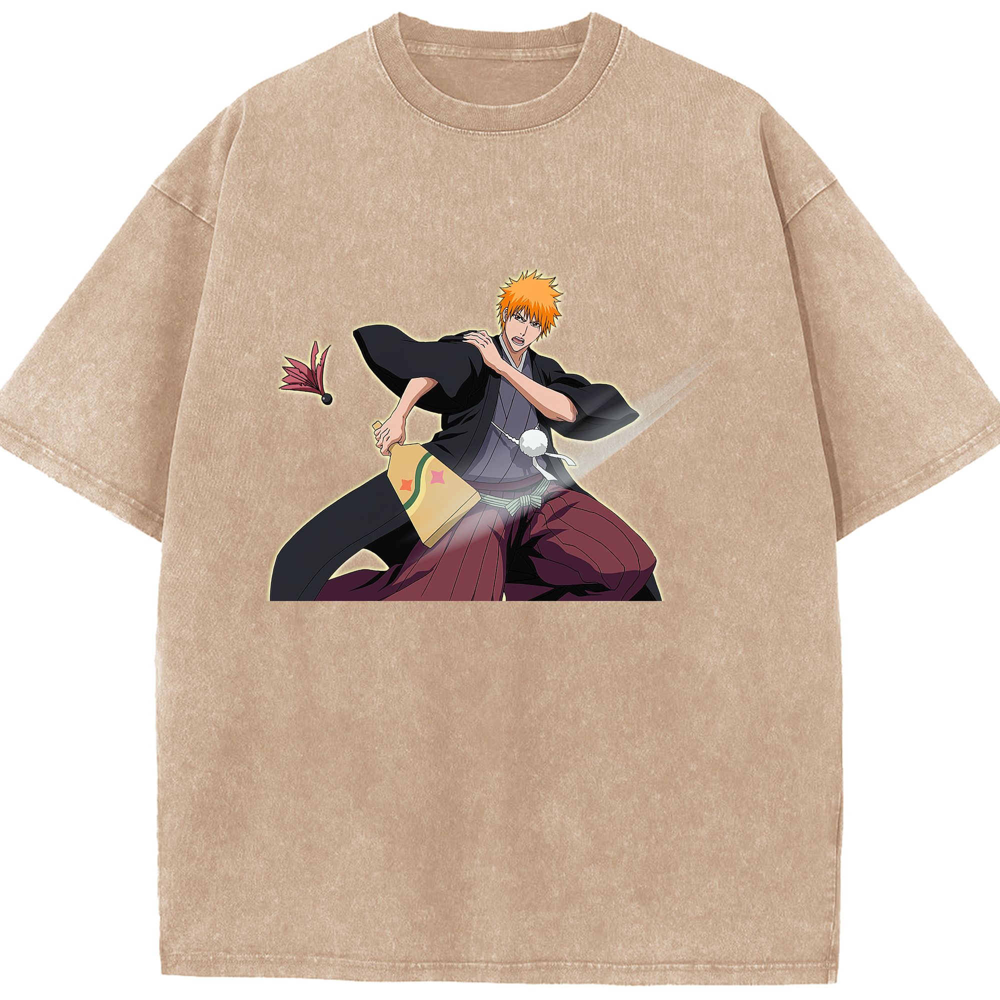（画像用） ブリーチ 黒崎一護（くろさき いちご）BLEACH Kurosaki Ichigo 綿100% ヴィンテージ風 半袖Tシャツ（フロントプリント）