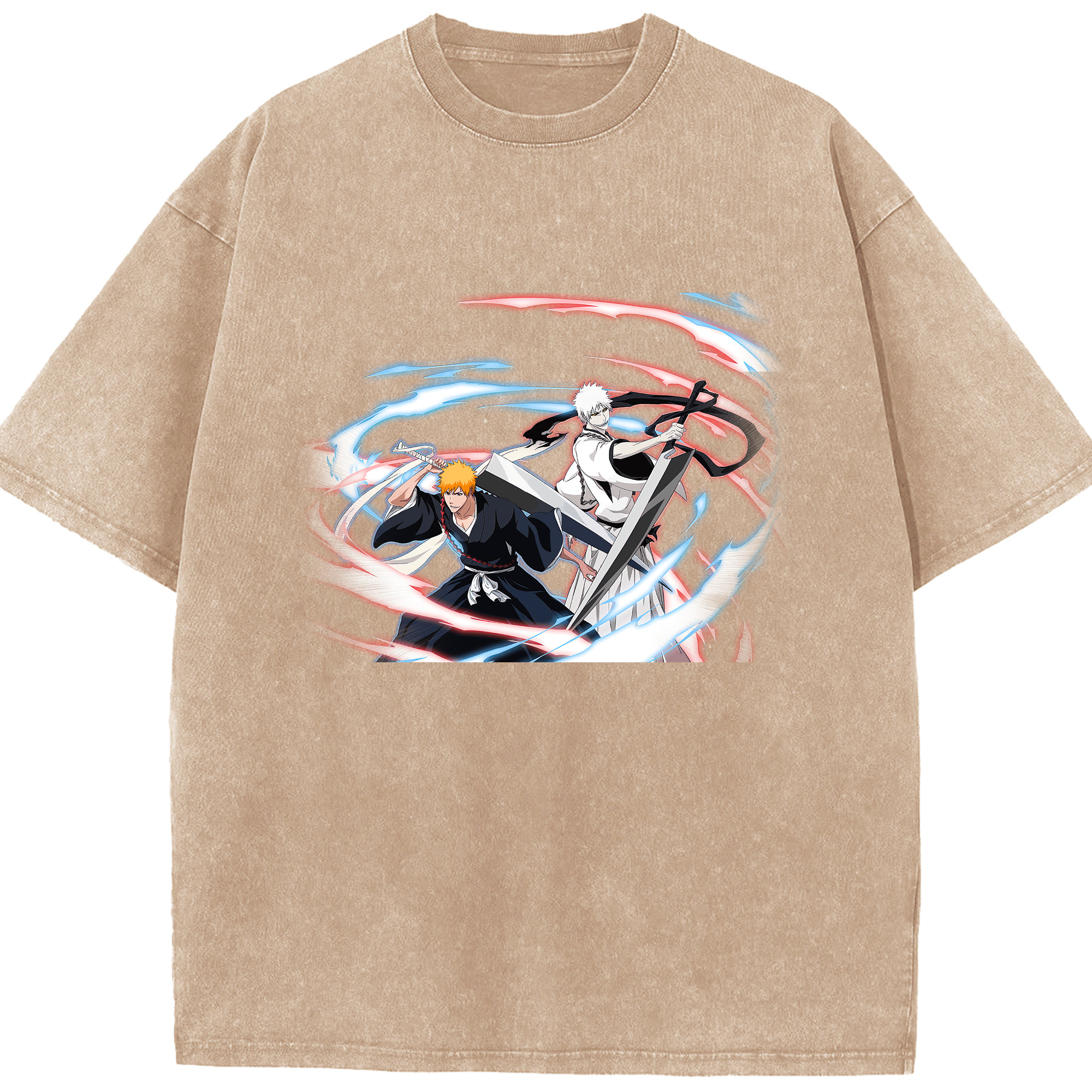 （画像用） ブリーチ 黒崎一護（くろさき いちご）BLEACH Kurosaki Ichigo 綿100% ヴィンテージ風 半袖Tシャツ（フロントプリント）