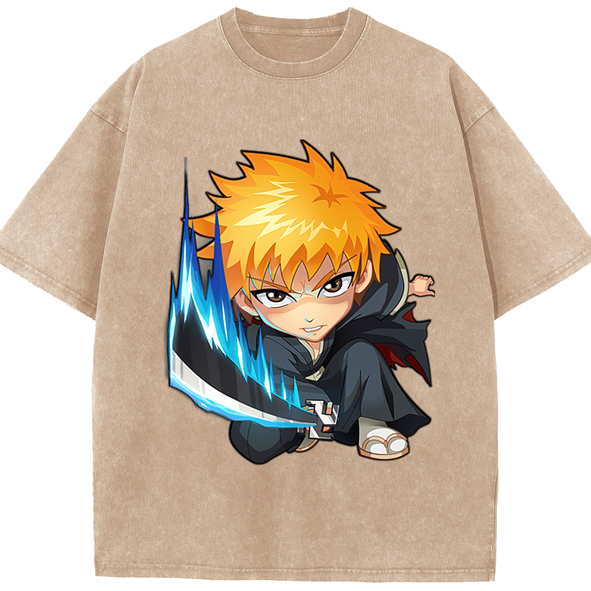 （画像用） ブリーチ 黒崎一護（くろさき いちご）BLEACH Kurosaki Ichigo 綿100% ヴィンテージ風 半袖Tシャツ（フロントプリント）
