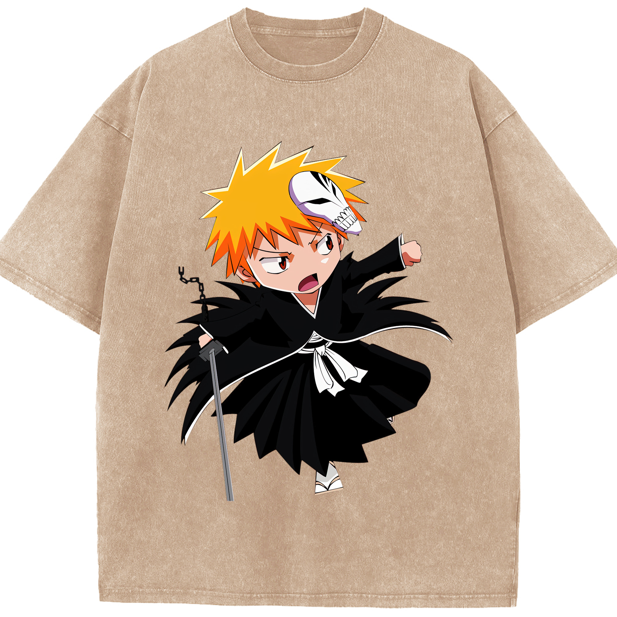 （画像用） ブリーチ 黒崎一護（くろさき いちご）BLEACH Kurosaki Ichigo 綿100% ヴィンテージ風 半袖Tシャツ（フロントプリント）