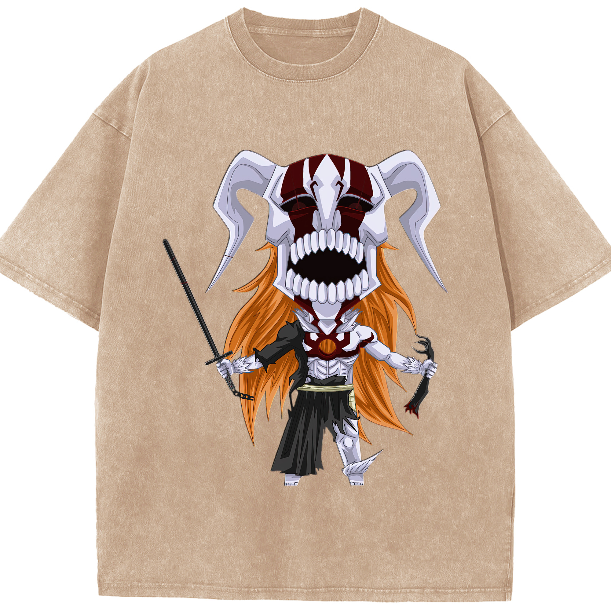 （画像用） ブリーチ 黒崎一護（くろさき いちご）BLEACH Kurosaki Ichigo 綿100% ヴィンテージ風 半袖Tシャツ（フロントプリント）
