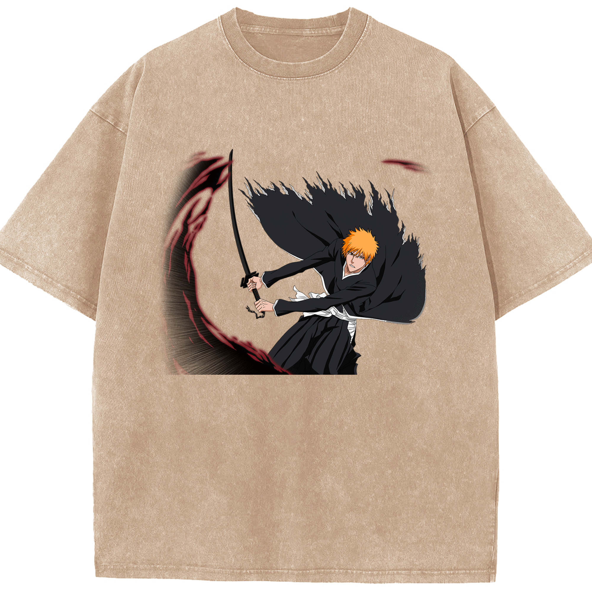 （画像用） ブリーチ 黒崎一護（くろさき いちご）BLEACH Kurosaki Ichigo 綿100% ヴィンテージ風 半袖Tシャツ（フロントプリント）