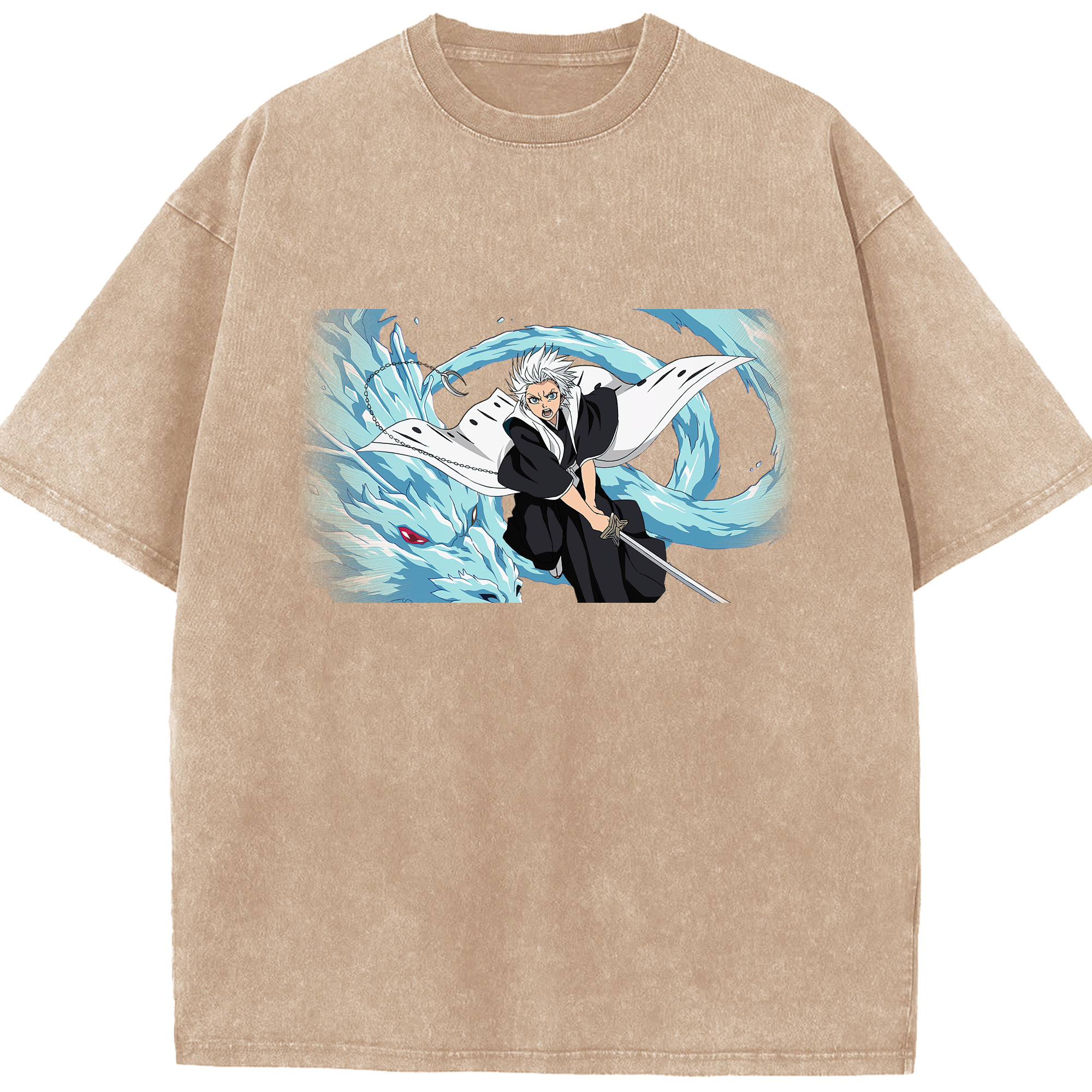 （画像用） ブリーチ 日番谷冬獅郎（ひつがや とうしろう） BLEACH Hitsugaya Toushirou 綿100% ヴィンテージ風 半袖Tシャツ（フロントプリント）