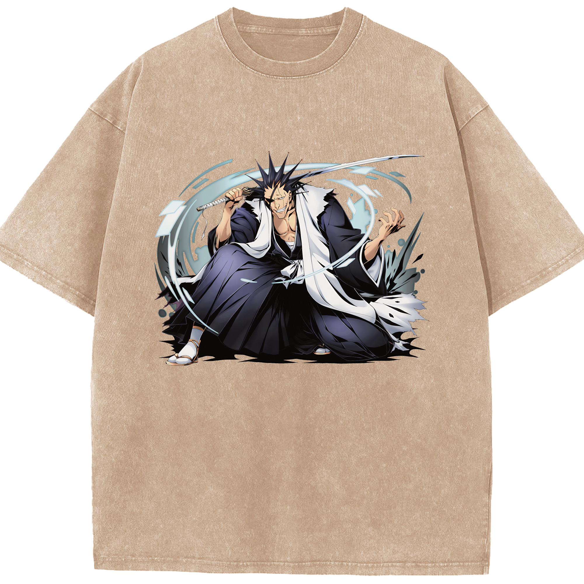 （画像用） ブリーチ ざらき けんぱち BLEACH Zaraki Kenpachi 綿100% ヴィンテージ風 半袖Tシャツ（フロントプリント）
